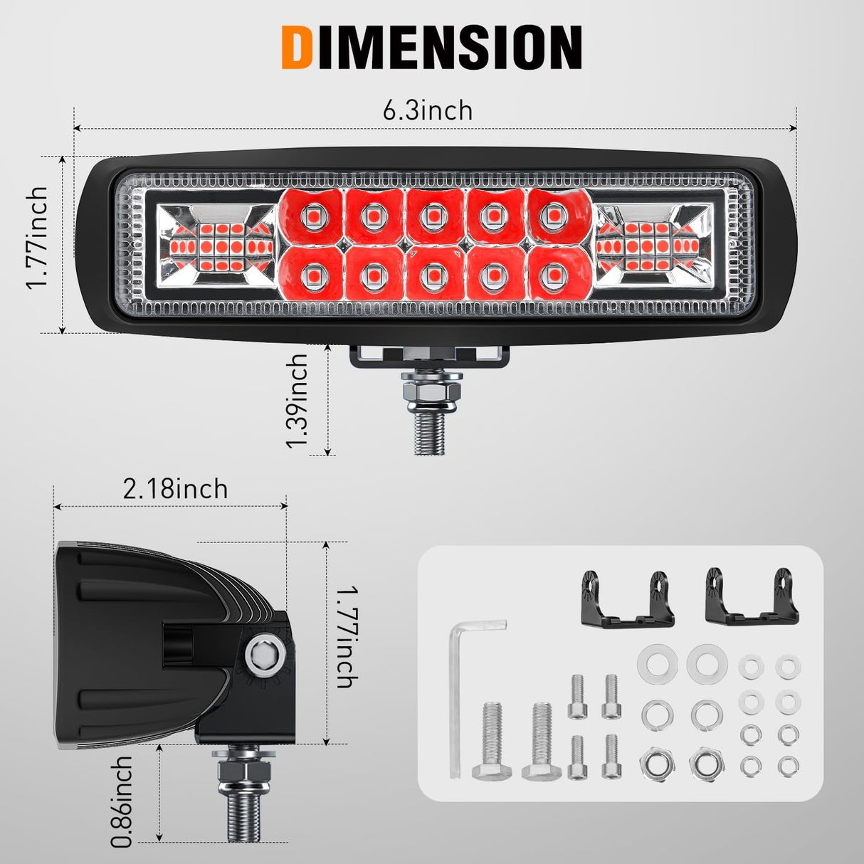 6 Inch Red LED Light Pods 2 PCS 60W Flood Spot Combo Beam Off Road Driving Fog Fishing Hunting Emergency Safety Signal Trailer Lighting for 12V 24V ATV UTV Pickup Truck Tractor Boat