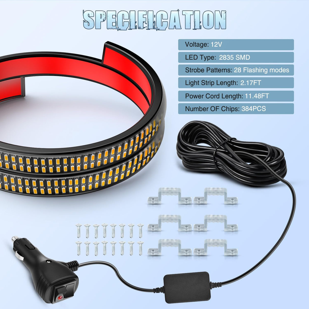 2PCS 24 inch Truck Grille Strobe Lights Strip 384 LED Emergency Light Amber Flexible Side Flashing Warning Caution Safety Waterproof Lighting Kit for Trucks Tow Plow Construction Vehicles