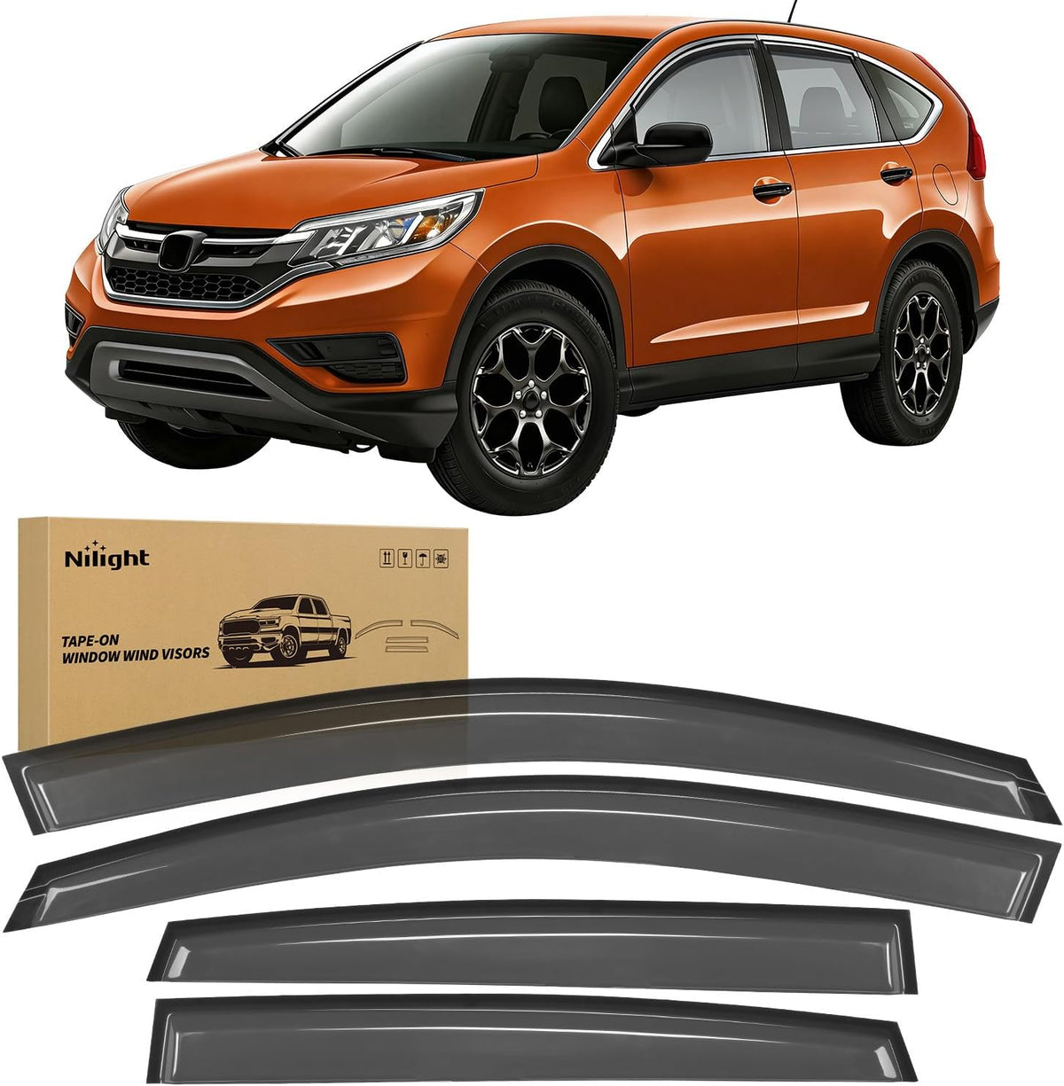 Window Visors for Honda CR-V 2012 2013 2014 2015 2016 | Tape-On Rain Guards Outside Mount Vent Visors Window Deflectors Smoke Tint, 4PCS