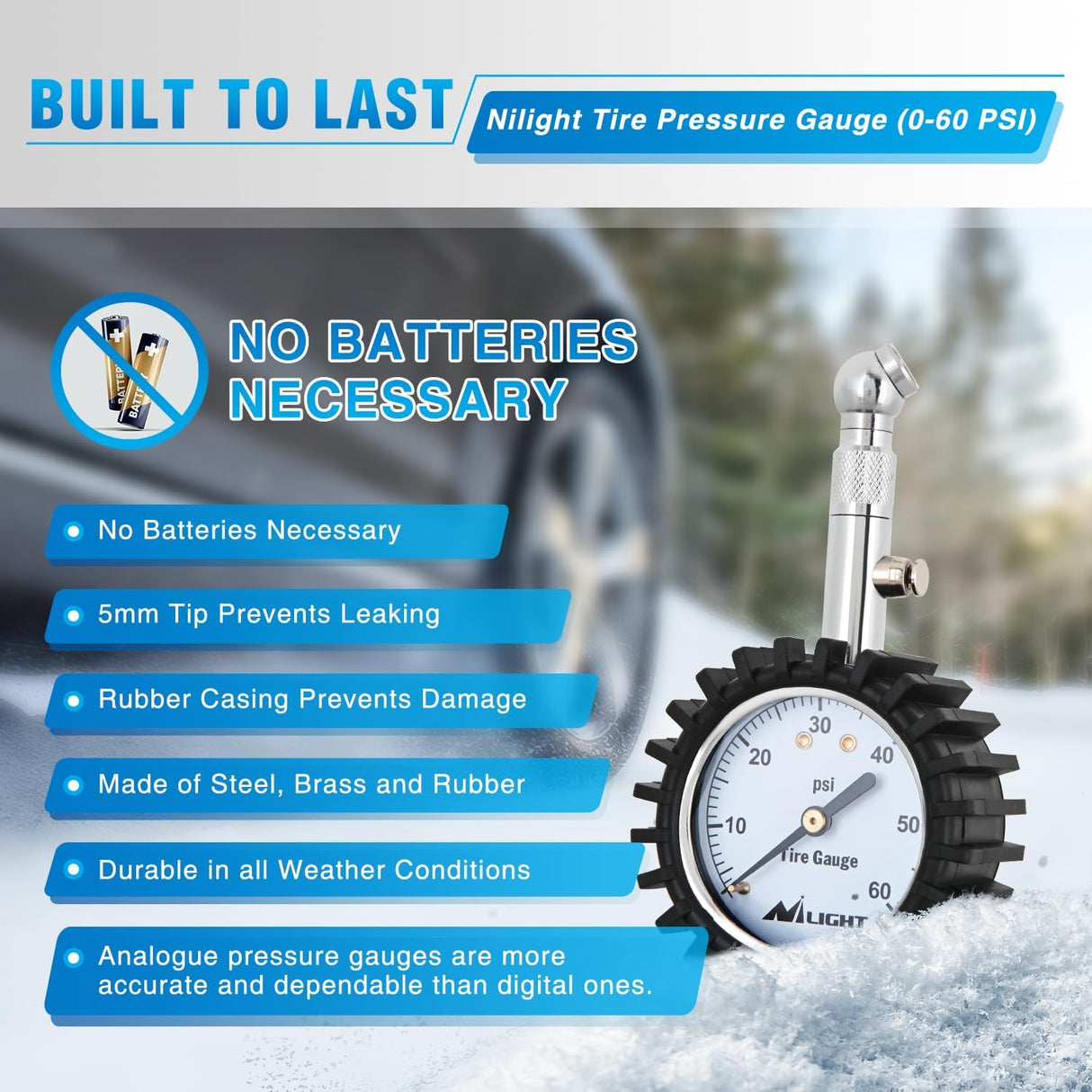 Tire Pressure Gauge 60PSI Heavy Duty Stainless Steel Air Chucks ANSI B40.1 Certified Large 2 Inch Dial Wheel Service Checker for Truck Semi Truck ATV Motorhome Cars & RV Accessories