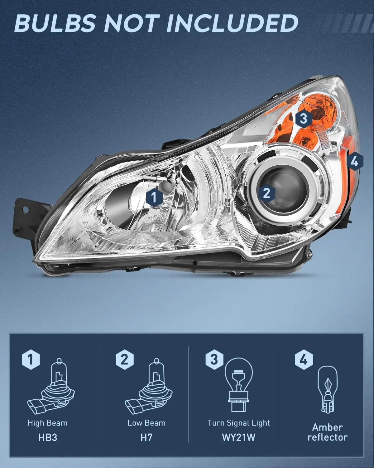 2010-2014 Subaru Legacy/Outback Headlight Assembly Chrome Housing Amber Reflector Clear Lens Nilight