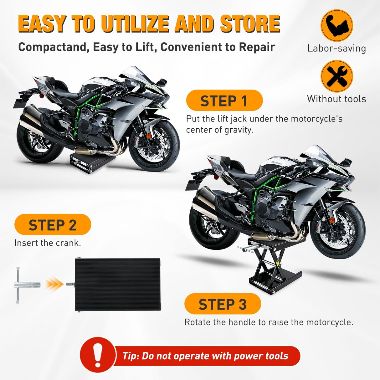 Motorcycle Lift Jack 1100 LBS Motorcycle Scissor Jack Stand Lift with Wide Deck Crank Handle 3.4 Inch-14.2 Inch Steel Scissor Hoist Garage Repair Lift Table Jacks for Motorcycles ATV Dirt Bike, Black