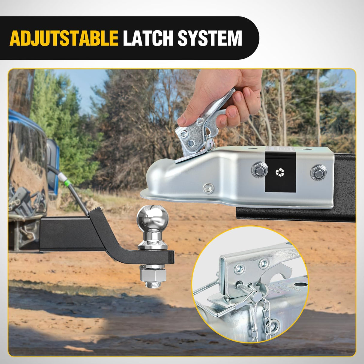 Straight Trailer Coupler with Security Latch&Chain for 2-Inch Hitch Ball, 3-Inch Channel,5000 LBS,Heavy Duty Trailler Tongue Coupler for Station Wagon, Truck, Bolted & Welded Installation