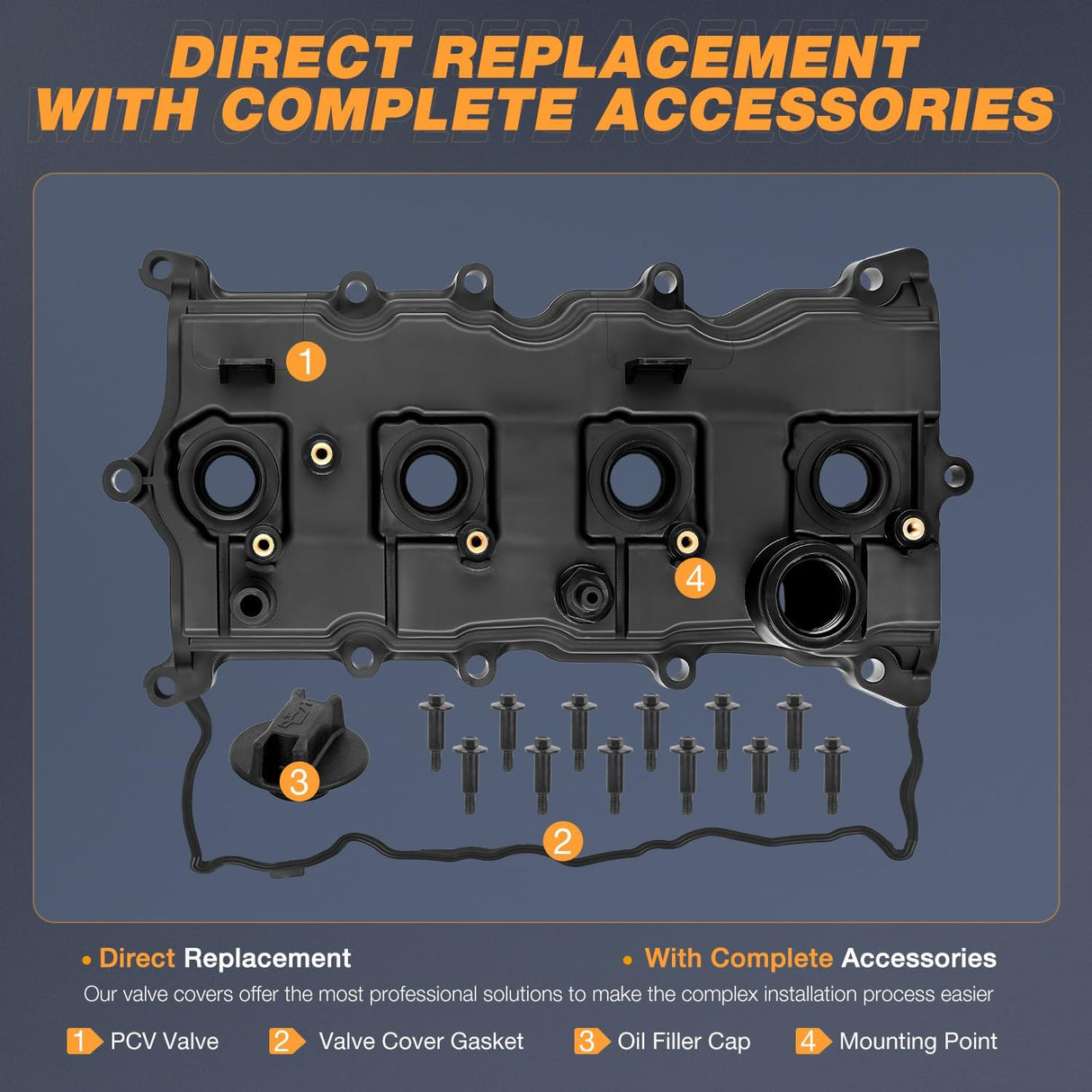 Engine Valve Cover with Gasket Kit for Nissan Altima 2007-2013 Sentra 2007-2012, 2.5L, Replace# 13264JA00A, 13270JA00A