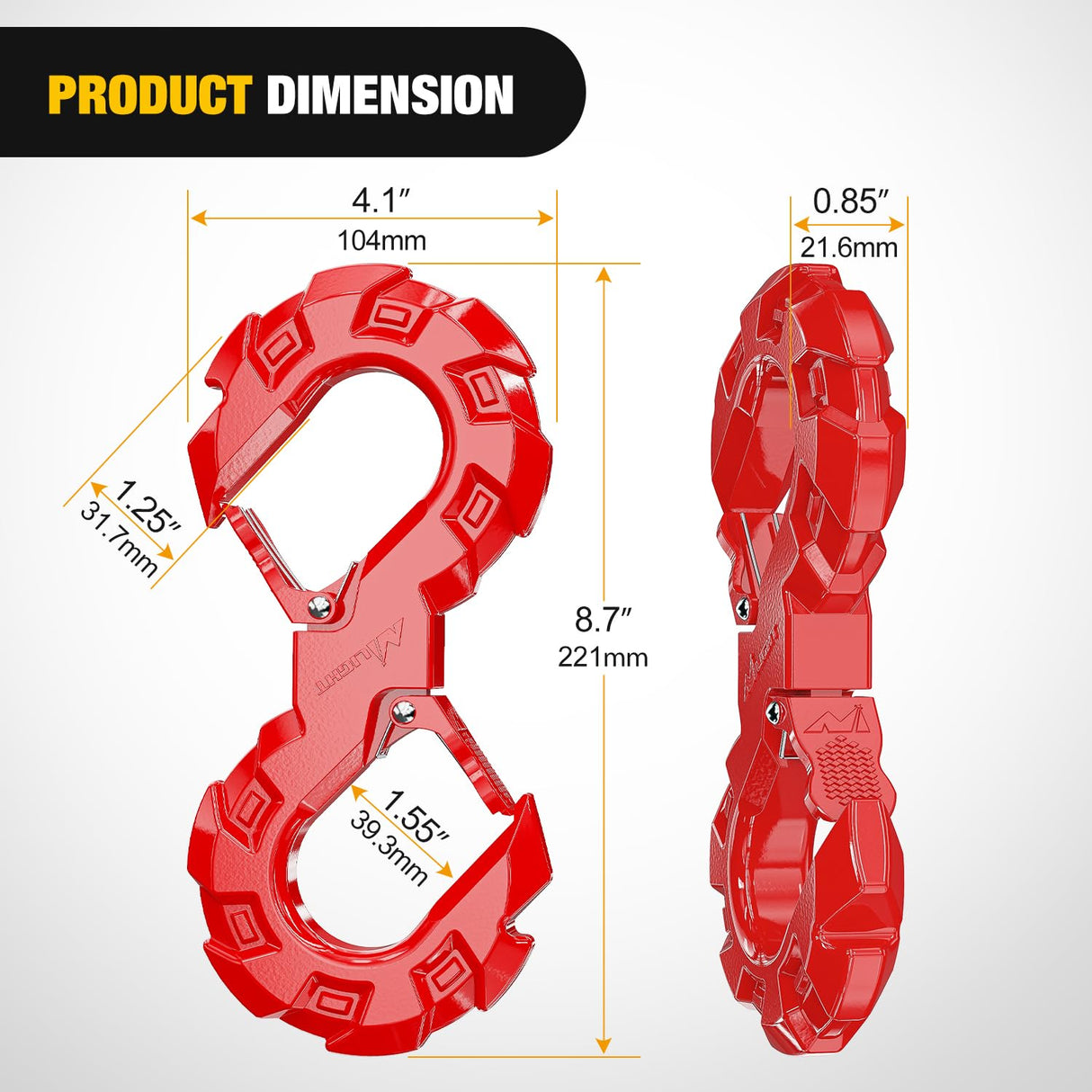 Quick Release S-Tow Shackle Hook – Heavy Duty Off-Road Recovery Hook, Fits Winch Rope & Recovery Strap, 11,000 LBS Working Load, for Jeep, SUV, ATV, Trailers, Forged Steel, Red