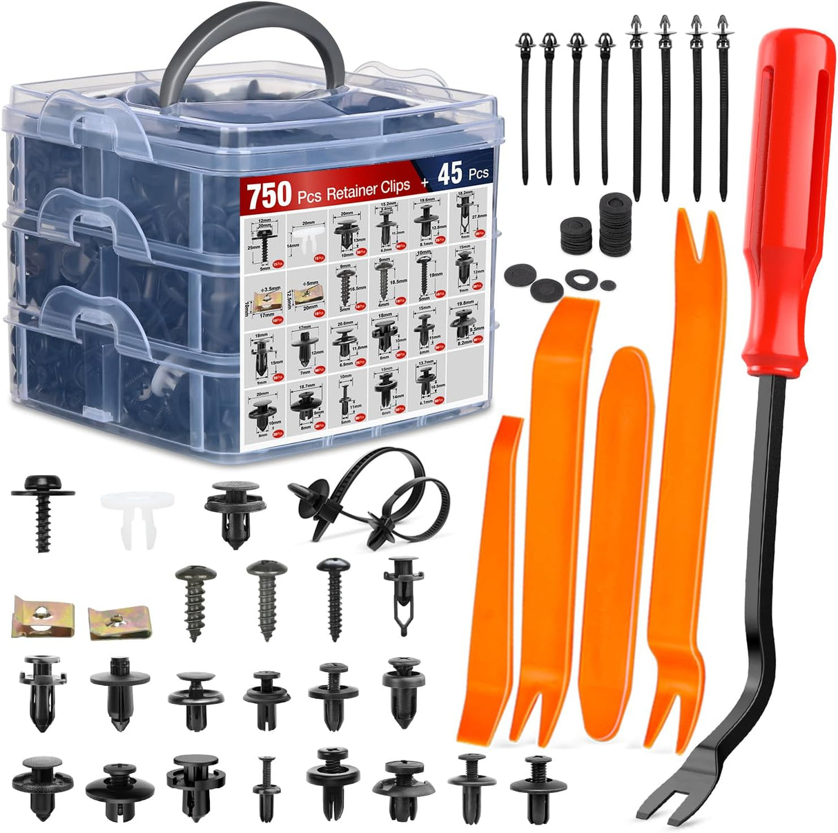 795Pcs Car Push Retainer Clips Auto Fasteners Kit Included 16 Sizes Nylon Bumper Fender Rivets Door Trim Panel Clips with 5 Fasteners Remover 10 Cable Ties for Toyota GM Ford Honda Chevy
