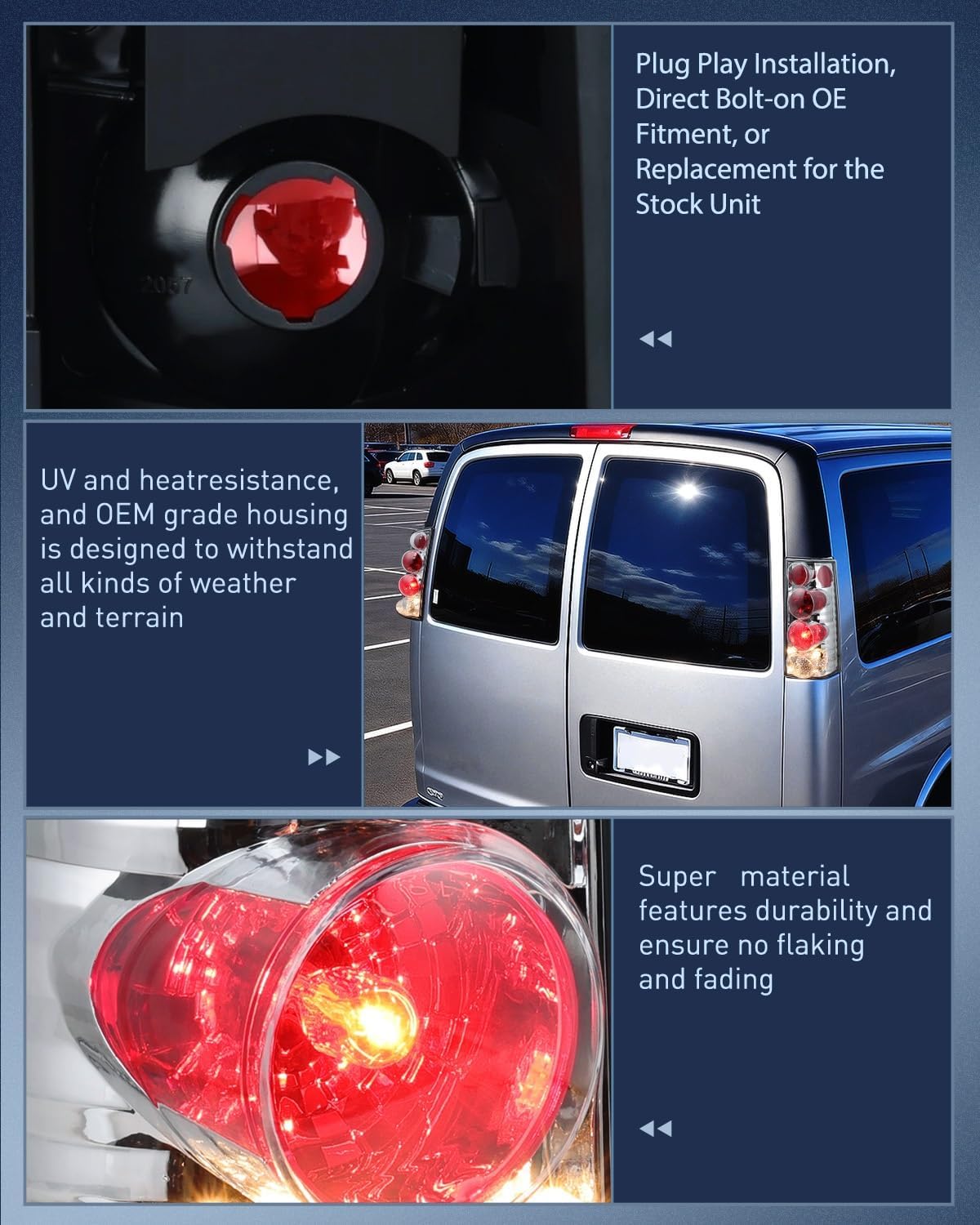 Taillight Assembly Compatible with 2003 2004 2005 2006 2007 2008 2009 2010 2011 2012 2013 2014 Chevy Express GMC Savana 1500 2003-2023 Chevrolet Express GMC Savana 2500 3500 Rear Tail Light