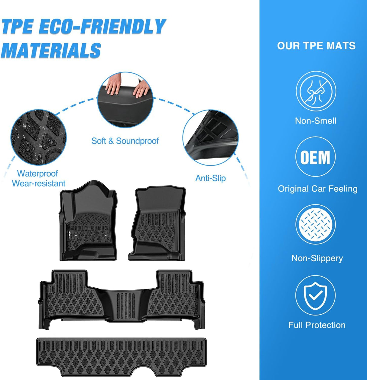 TPE Floor Mats for Chevy Tahoe GMC Yukon 2015 2016 2017 2018 2019 2020 (Not for XL) All Weather Custom Fit Heavy Duty Floor Liners
