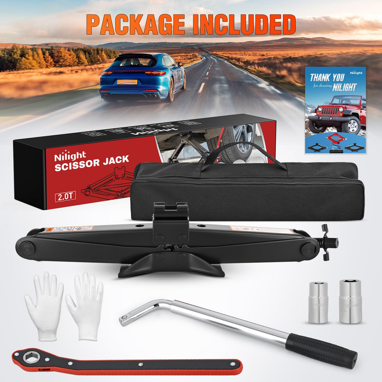 Scissor Jack Kit for Car 2 Ton(4409 lbs), Heavy Duty Portable Steel Scissor Lift Jack Car Tire Changing Kit with Ratchet & Lug Wrench for Sedan SUV MPV, 3.9 Inch-15.7 Inch Lifting Range, Black
