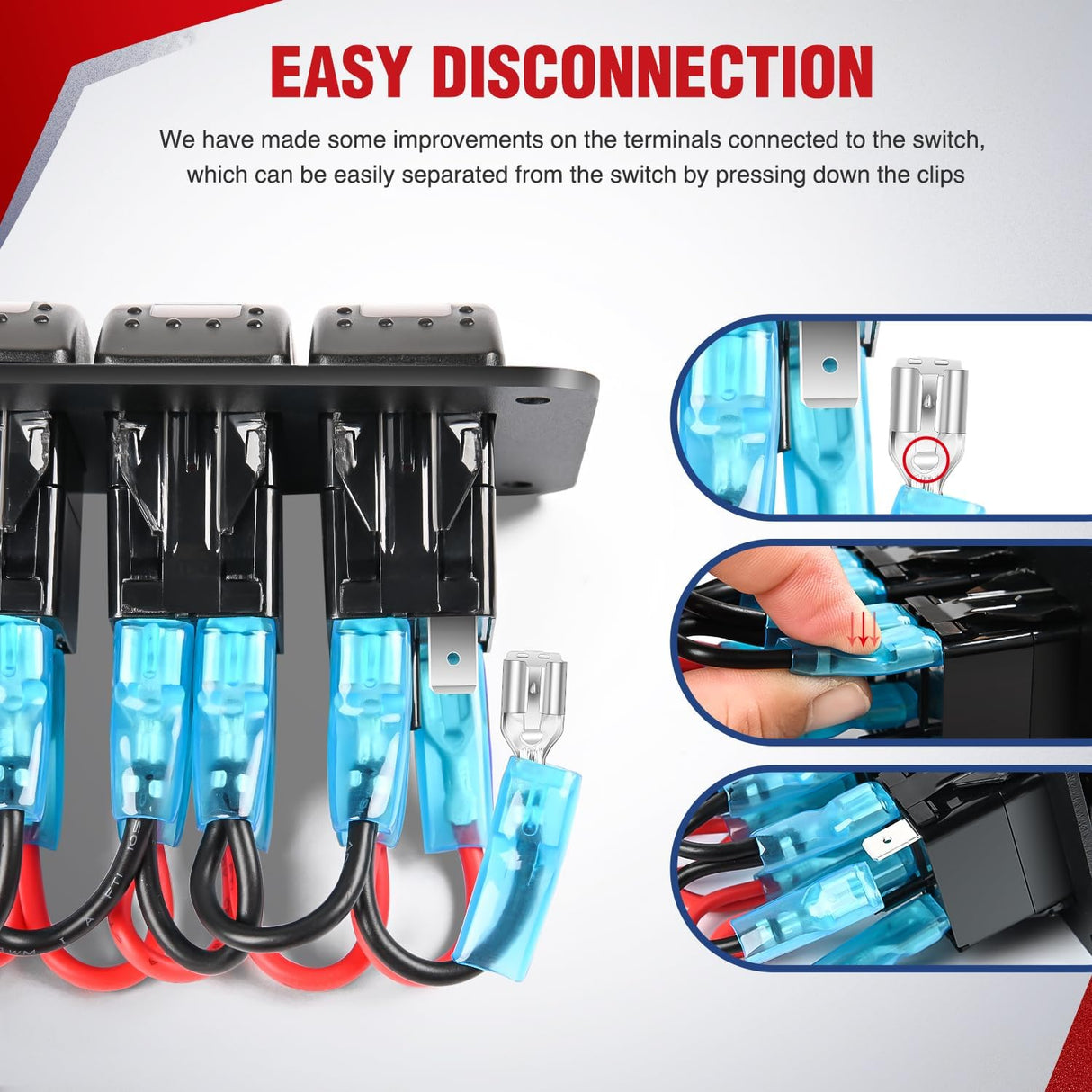 16AWG 14AWG 12AWG LED Light Bar Wiring Harness Kit 12V On/Off 5 Gang Rocker Switch Panel Power Relay Blade Fuse 5Pin Toggle Switches for Cars Boat ATV Trucks-10 Leads
