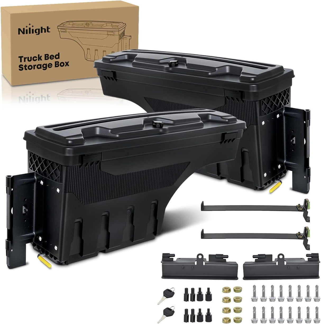Truck Bed Tool Box Driver Side & Passenger Side Truck Toolbox Fit for Chevrolet Silverado GMC Sierra 1500 2500 3500 2007-2018 Swing Case Truck Bed Storage Box w Lockable Lid Wheel Well Toolbox