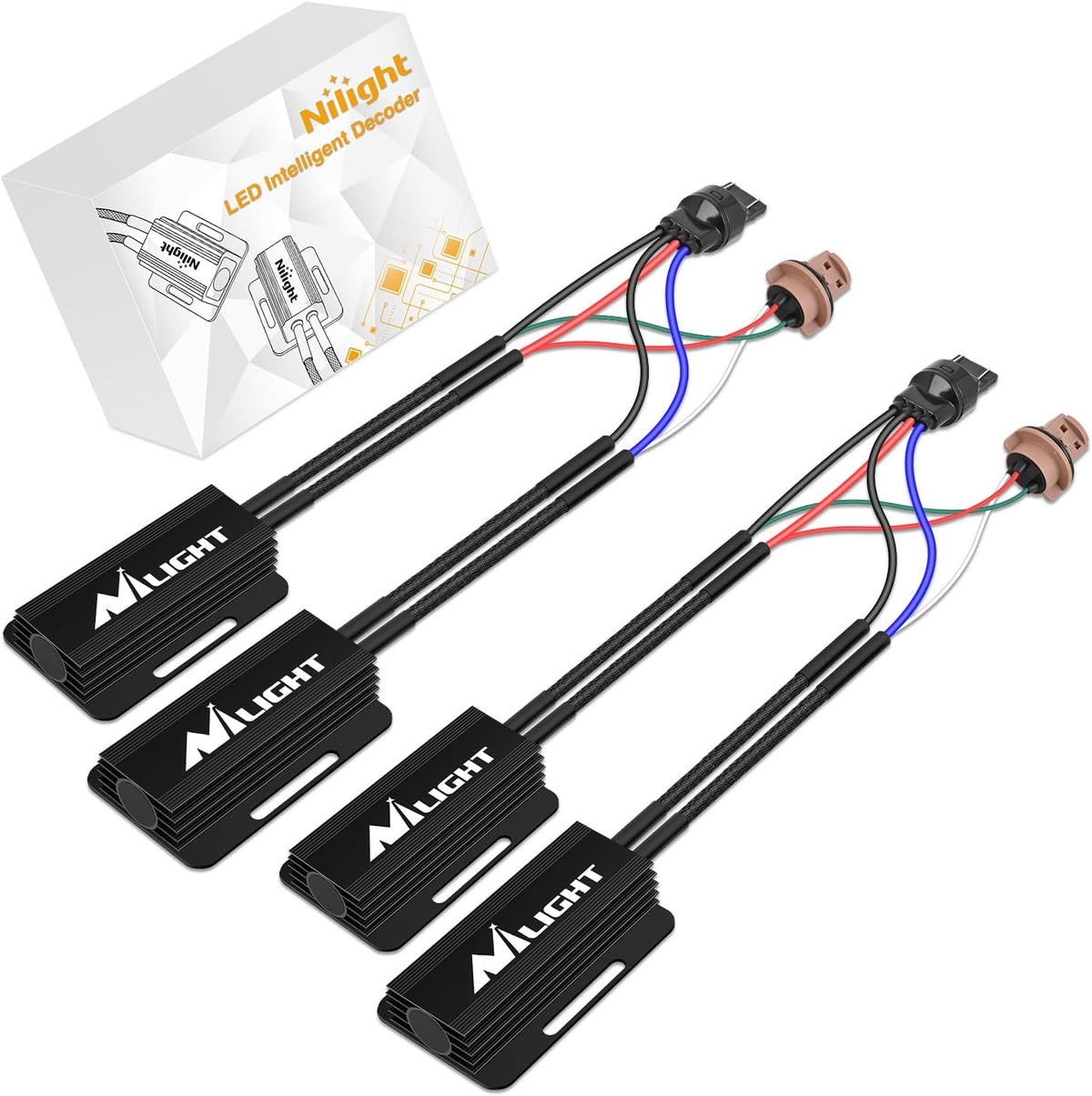 7443 LED CANbus Decoder, Anti-Flickering Harness Load Resistor Kit Turn Signal Error Warning Canceller, Pack of 2 | Helps Reduce Hyper Flash, Flickering and Dashboard Error Warnings, Pack of 2