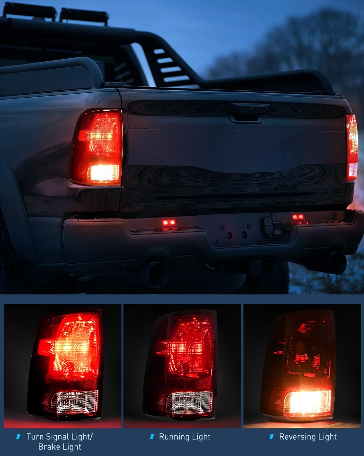 Taillight Assembly Compatible with 2009 2010 2011 2012 2013 2014 2015 2016 2017 2018 Dodge Ram 1500 2500 3500 2019 2020 2021 Classic Rear Lamp OE Style Driver Side Dark Red