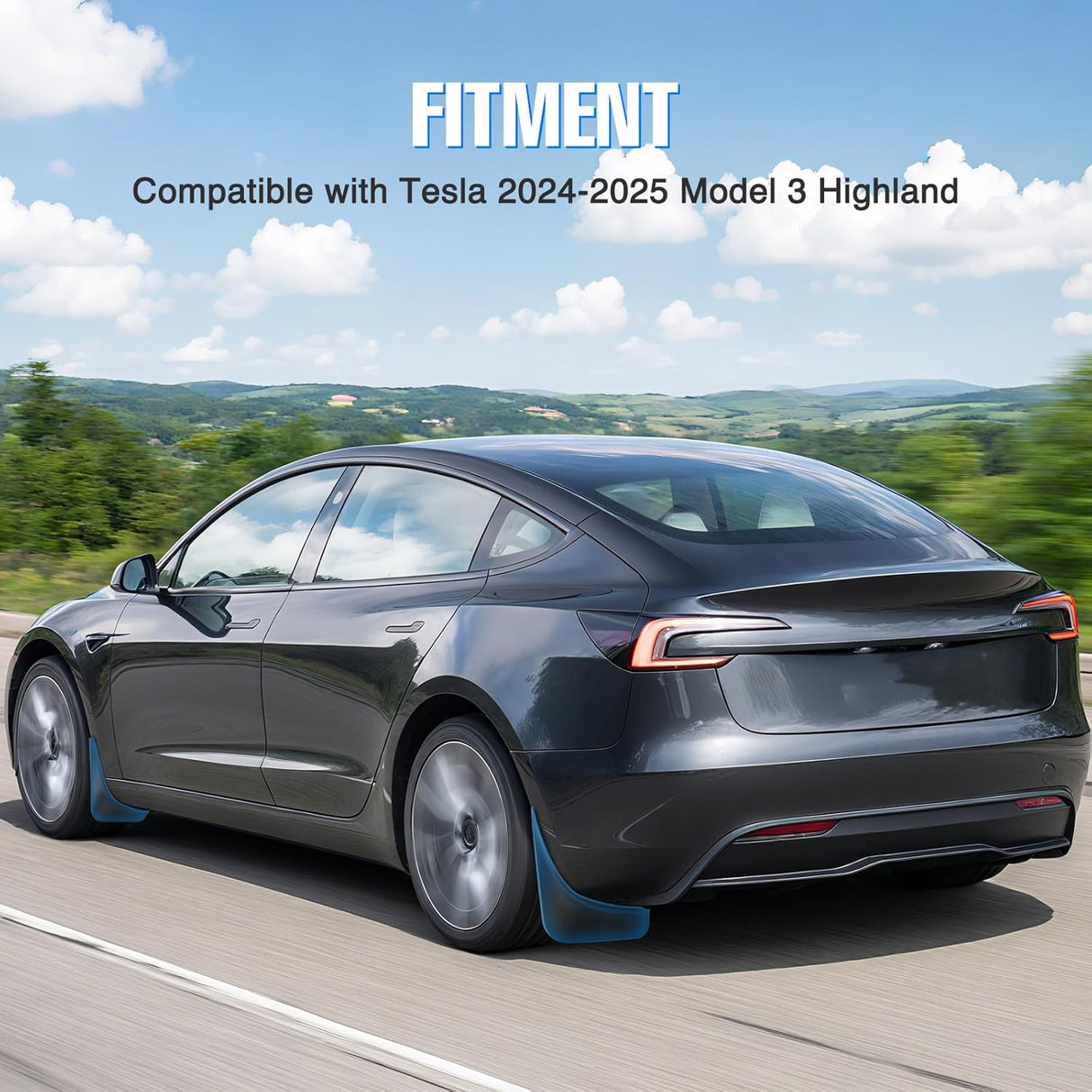 Mud Flaps for Tesla Model 3 Highland 2024 2025, No Drilling Precision Fit Exterior Accessories Heavy-Duty Splash Guards Protection, Front & Rear Set