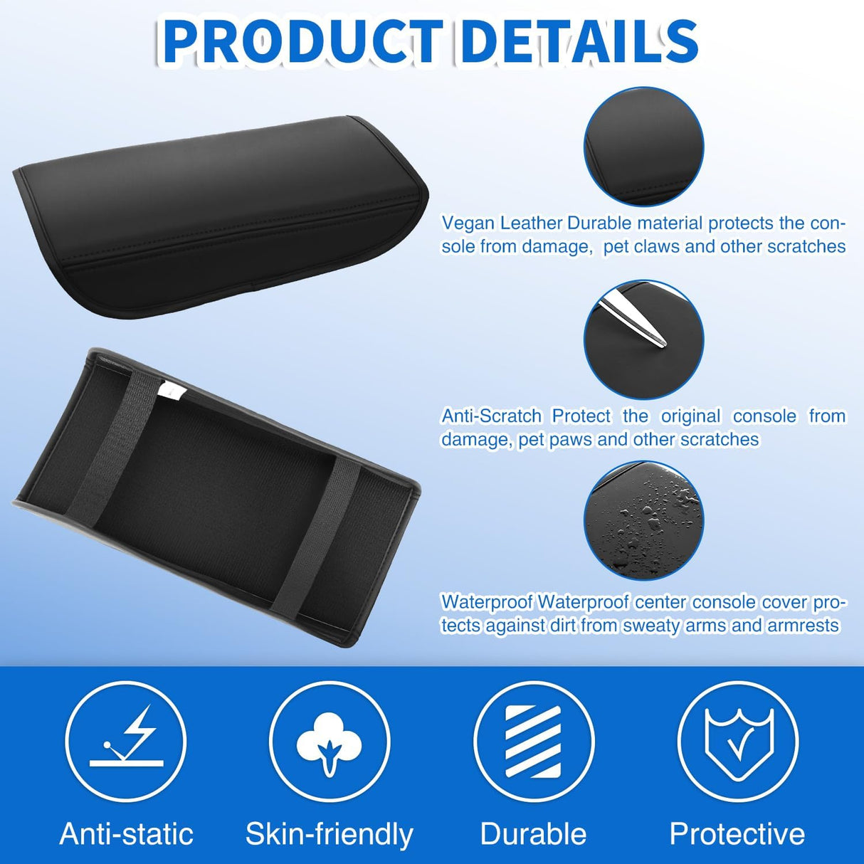 Center Console Cover Fit for 2017-2023 Tesla Model 3 2020 2021 2022 2023 Model Y PVC Leather Middle Console Cover Tesla Model 3/Y Car Center Console Cushion Pad Car Armrest Box Cover-Black
