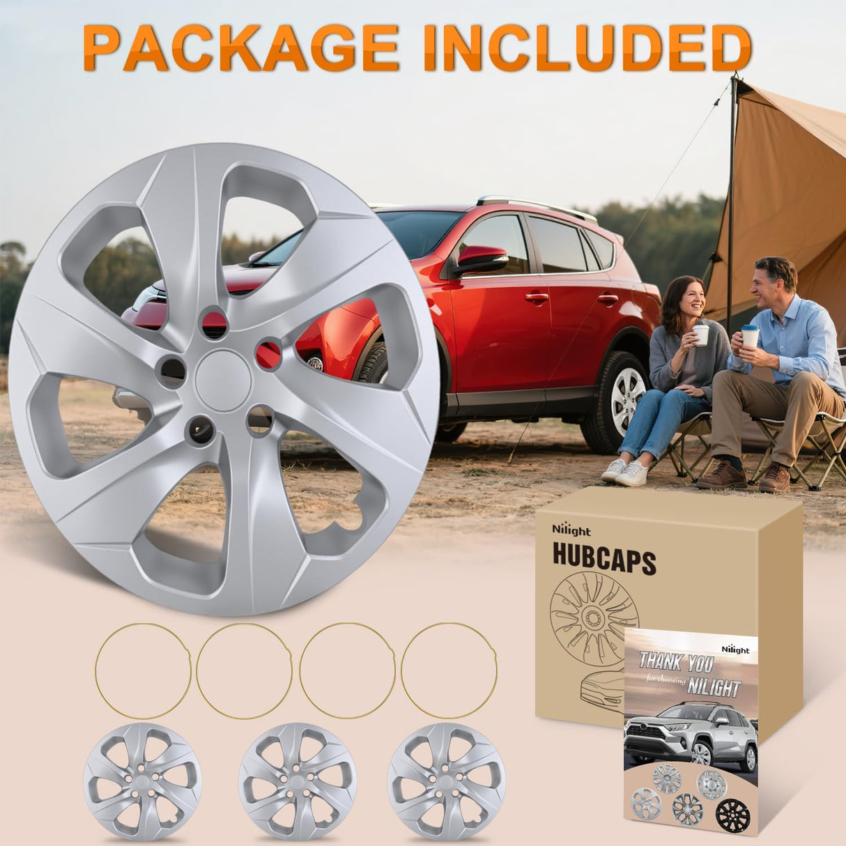 Wheel Cover Hubcaps 17 Inch Compatible for Toyota RAV4 2019 2020 2021 2022 2023 2024 2025 Hub Caps 17 inch Set of 4 Rim Covers Protector Wheel Replacement 42602-0R040 42602-42040, Silver