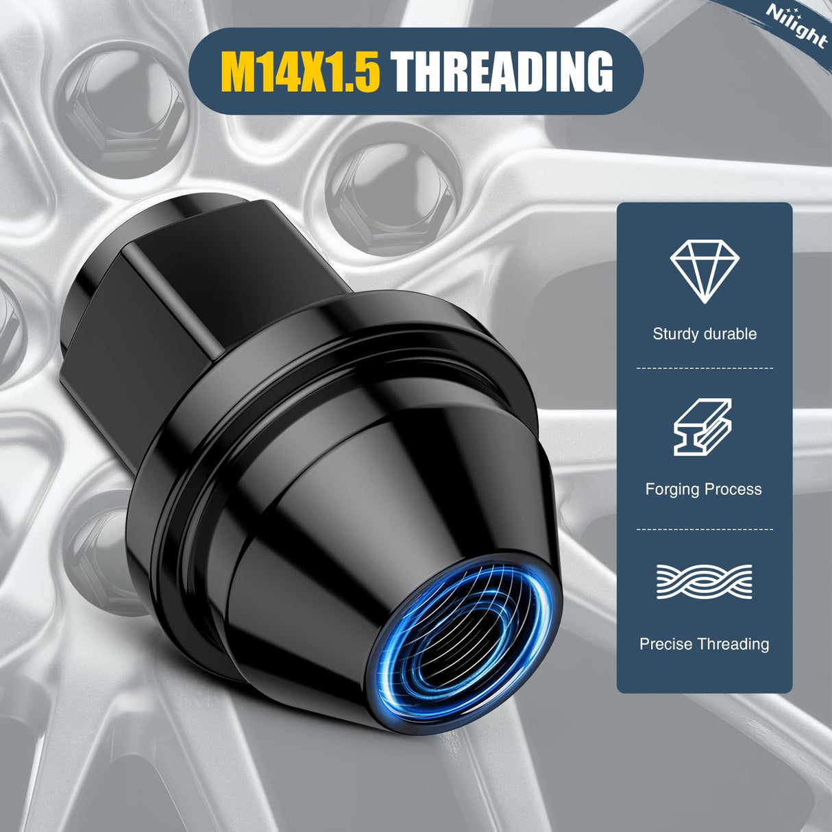 24PCS M14x1.5 Lug Nuts Compatible with 2015-2025 Ford F-150 | for 2015-2025 Ford Expedition/Lincoln Navigator One-Piece Solid Black Steel OEM Factory Wheel Nuts Replace