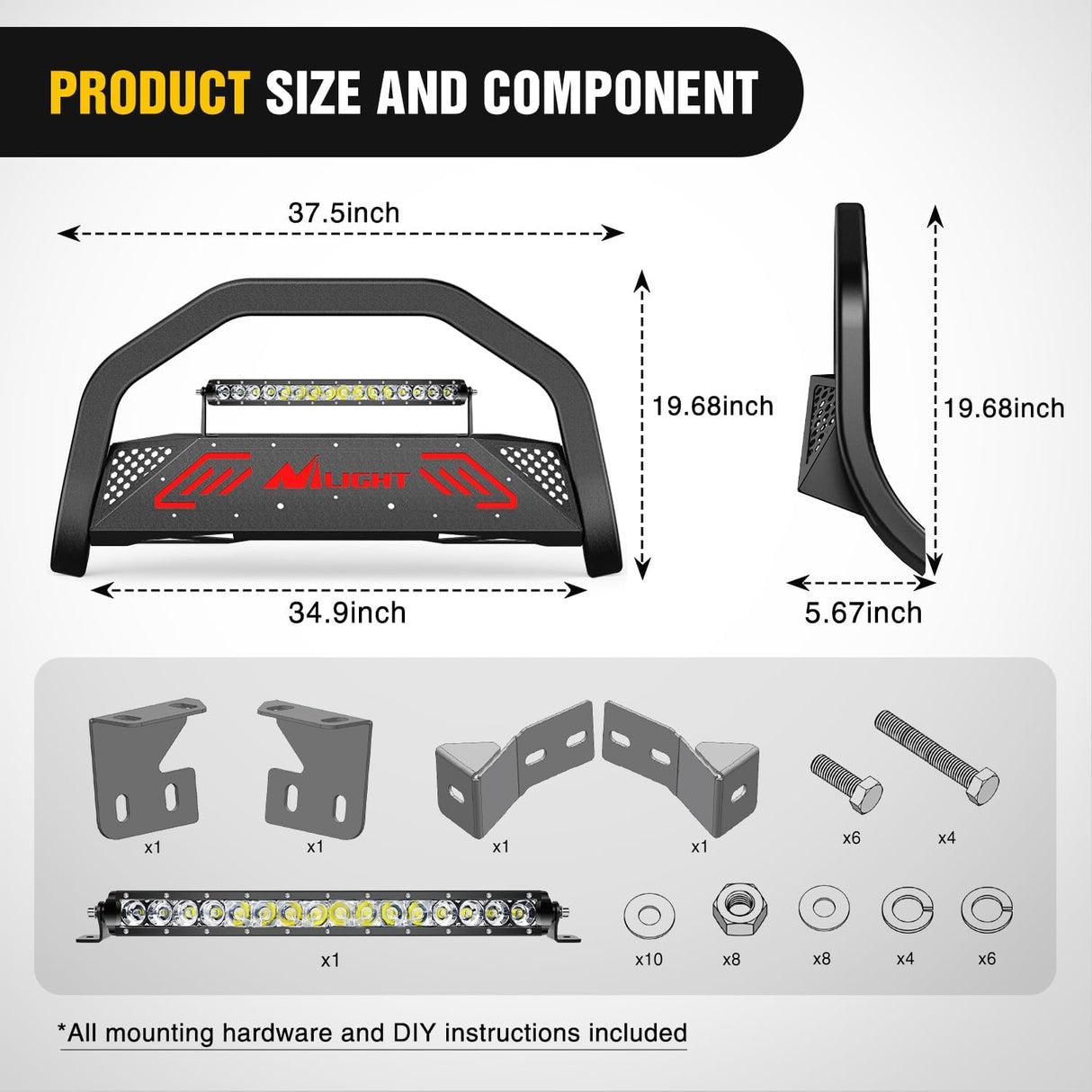 Bull Bar with Light Bar&License Plate Hole Compatible with Toyota Fj Cruizer 2007-2014 Truck Brush Guard, Front Bumper Push Bar w/Grille Skid Plate Light Mount