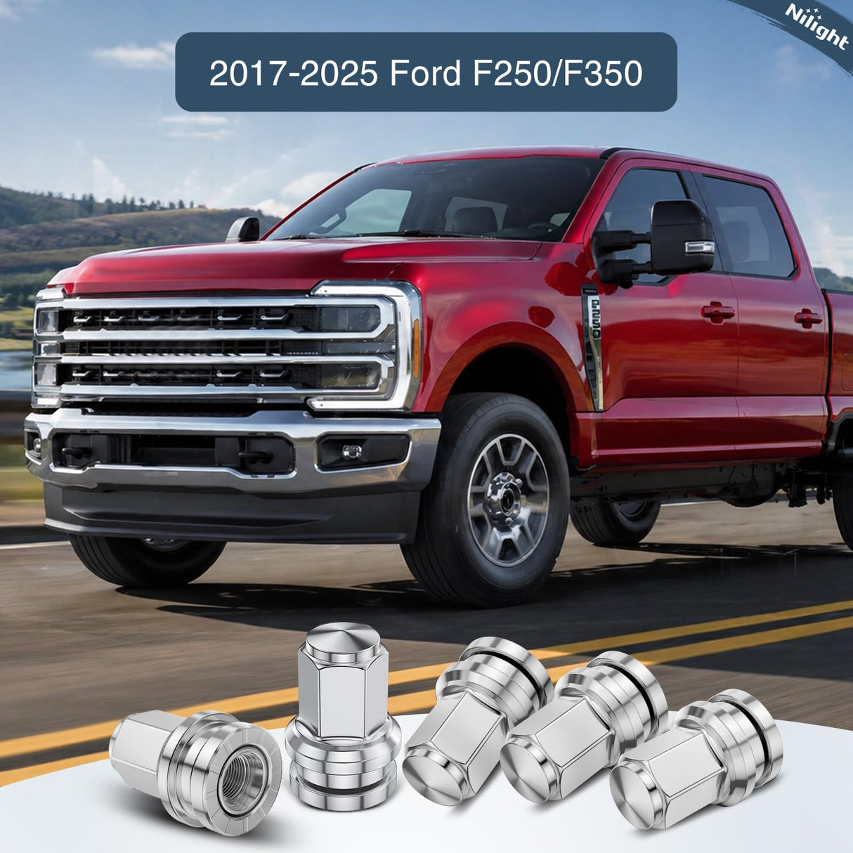 32PCS M14x1.5 Lug Nuts Compatible with 2017-2025 Ford F250/F350 | Closed End Mag Seat One-Piece Solid Chrome Steel OEM Factory Wheel Nuts Replace