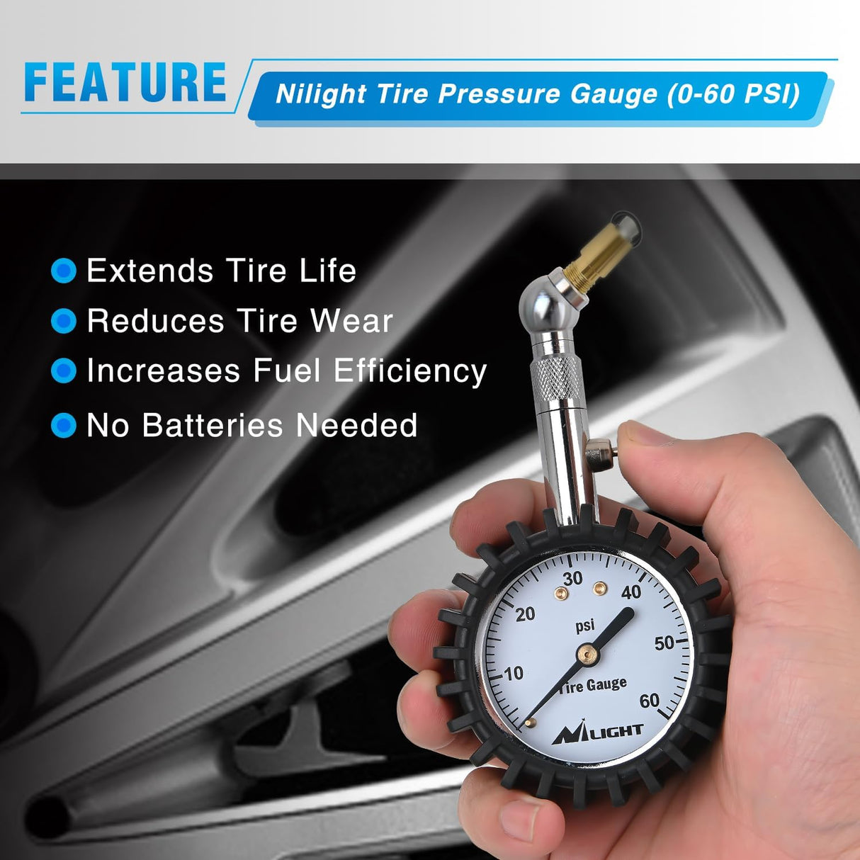 Tire Pressure Gauge 60PSI Heavy Duty Stainless Steel Air Chucks ANSI B40.1 Certified Large 2 Inch Dial Wheel Service Checker for Truck Semi Truck ATV Motorhome Cars & RV Accessories