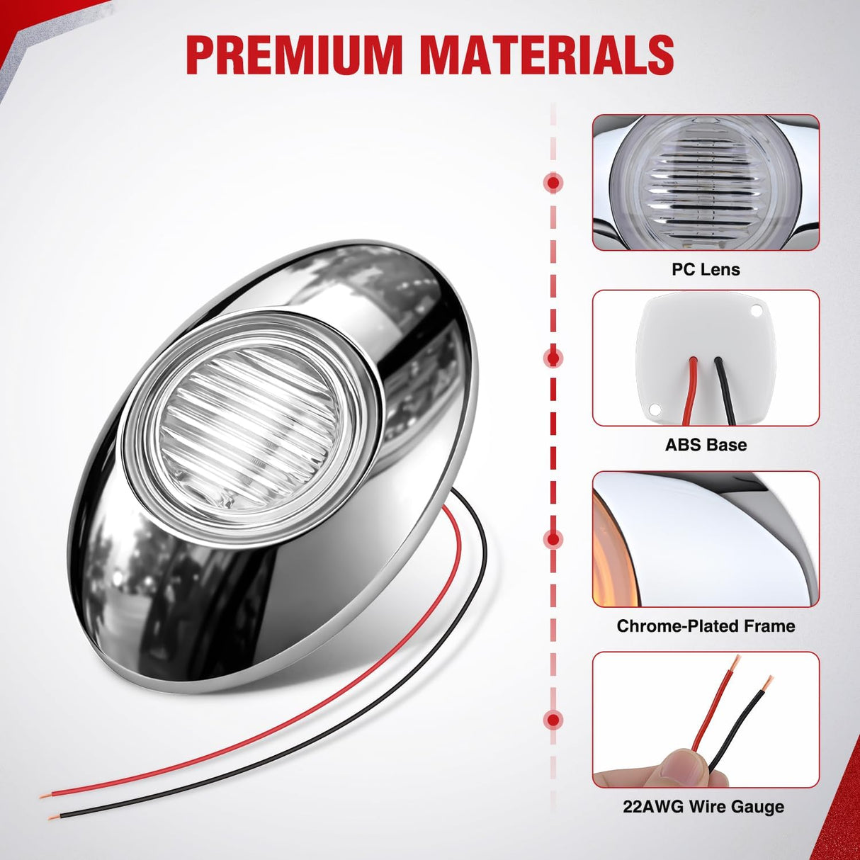 3 Inch Oval Trailer Marker Light, Chrome Bezel Clear Lens Amber LED | 10 Pack IP67 Waterproof 12V Surface Mount Marker & Clearance Light, Fits Semi Trucks Trailers RVs Pickup Trucks Vans