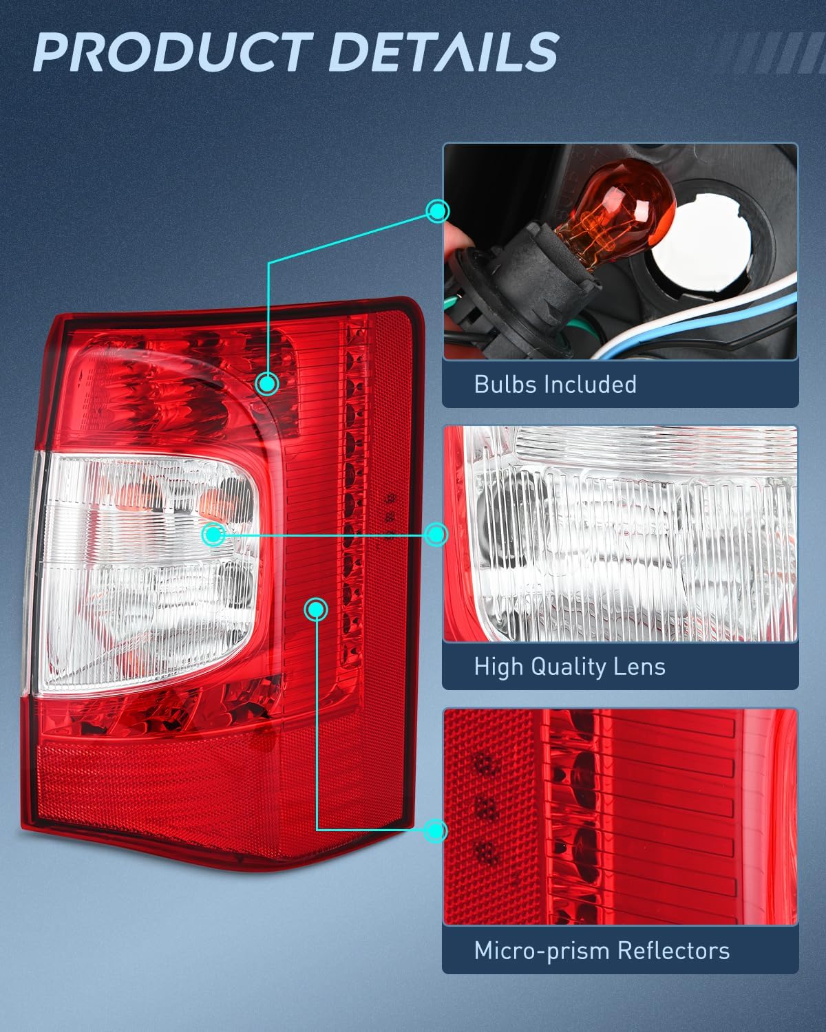 Taillight Assembly Compatible with 2011 2012 2013 2014 2015 2016 Chrysler Town & Country with LED Type Taillights Only Rear Lamp OE Style Passenger Side