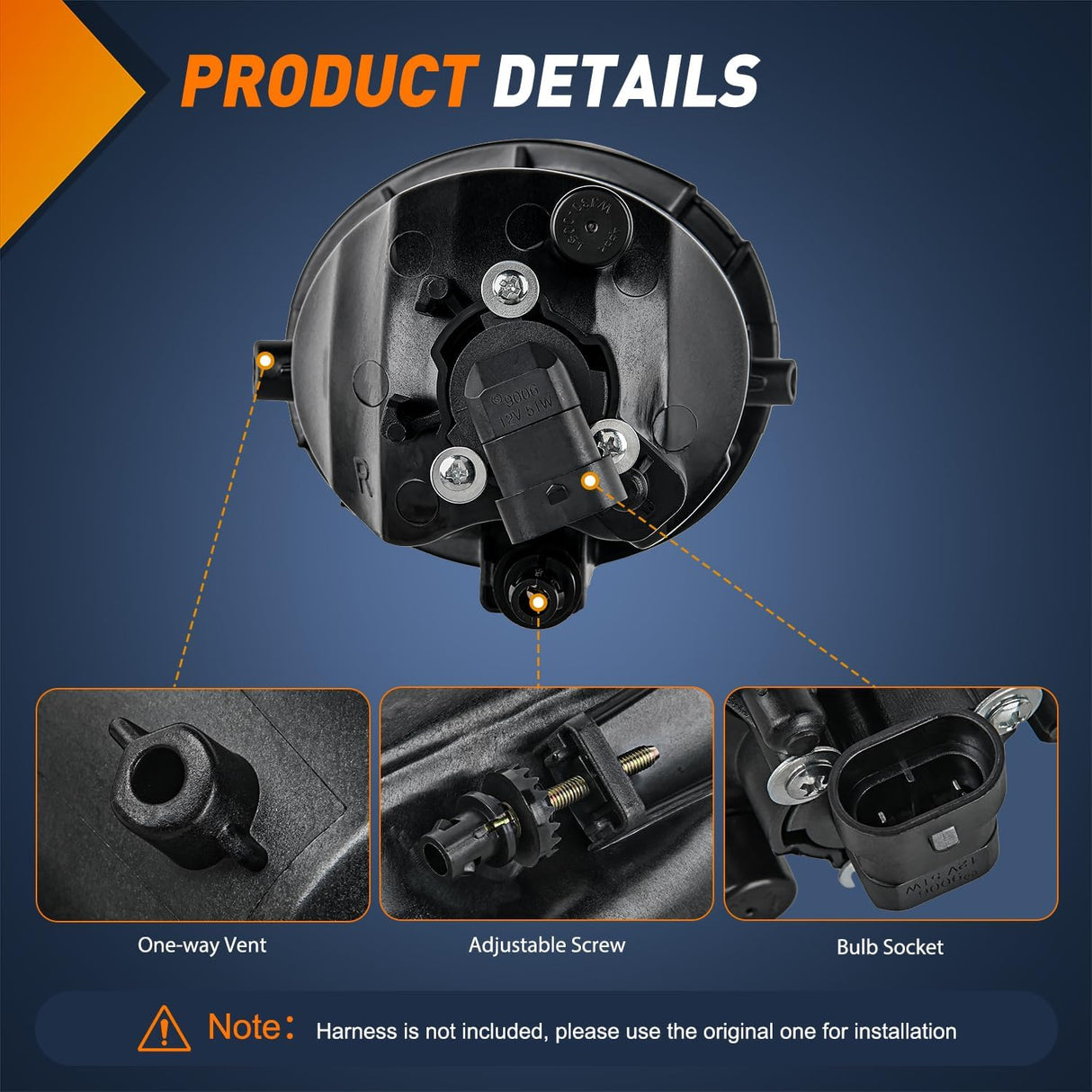 Fog Lights Assembly Compatible with 2001 2002 2003 2004 2005 2006 2007 Toyota Sequoia 2000-2006 Tundra(NOT fit steel front bumper models) w/9006 12V 51W Bulbs Amber Lens