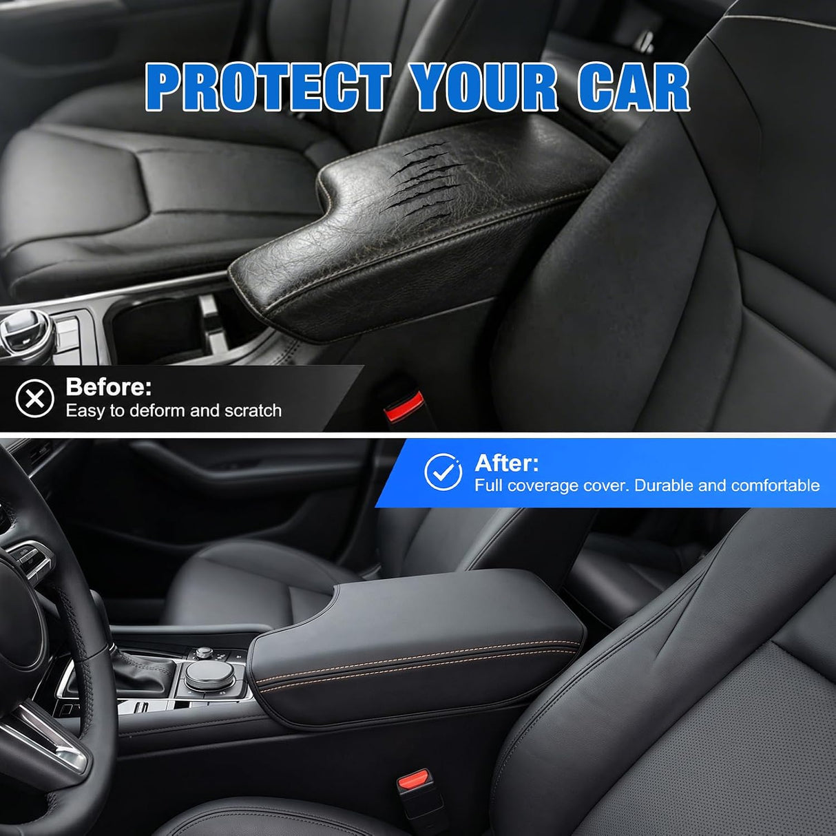 Center Console Cover for Subaru Crosstrek Impreza 2017-2023 Armrest | Premium Nappa Leather Armrest Cover for Car Waterproof Center Console Pad Protector Anti-Scratch Arm Rest Box Cover, Black