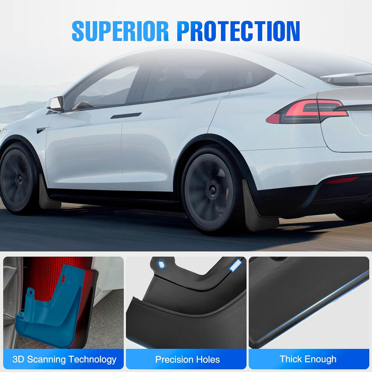 Mud Flaps for Tesla Model X 2022 2023 2024 2025, No Drilling Precision Fit Exterior Accessories Heavy-Duty Splash Guards Protection, Front & Rear Set