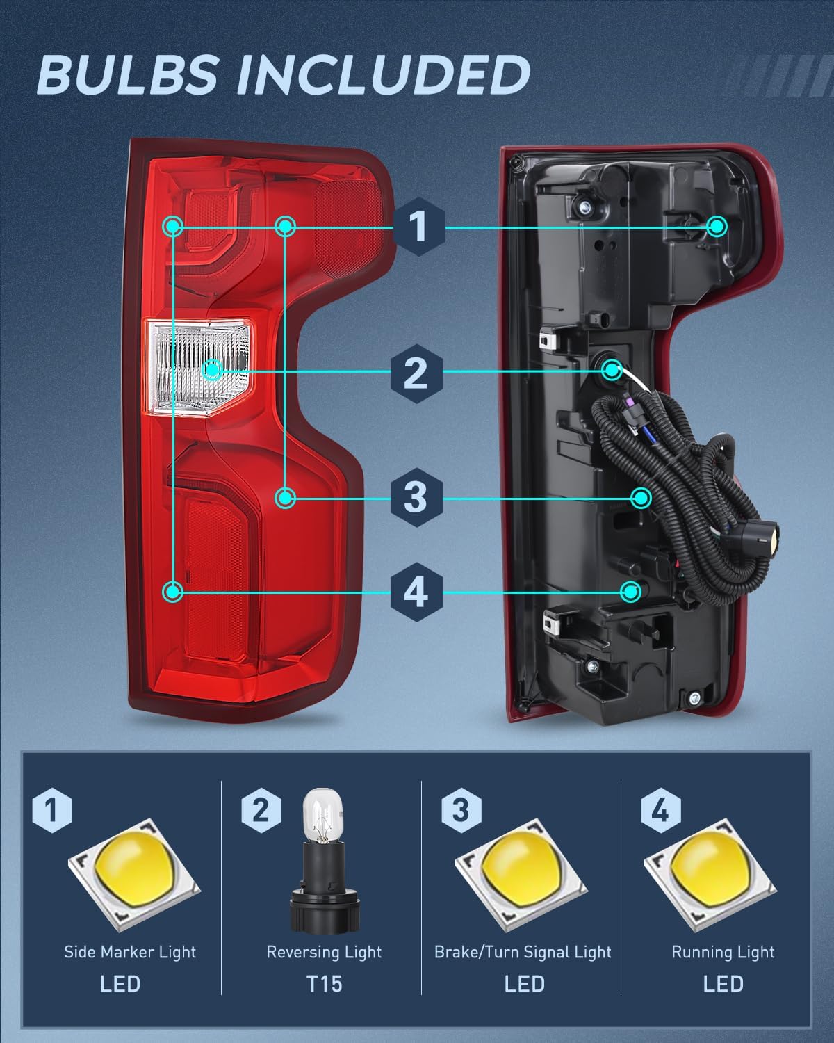 Taillight Assembly for 2019 2020 2021 2022 2023 Chevy Silverado1500 | 2020 2021 2022 2023 Silverado 2500HD 3500HD LED Tail Light Rear Lamp Replacement Passenger Side