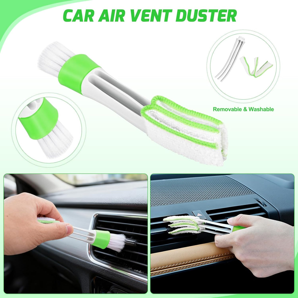 Automotive Tools 15PCS Car Detailing Kit Auto Cleaning Tools Wash Set with Storage Carry Bag Beginners Easy to Use for Interior Exterior Car Care Clean Windshield Dashboard Seat Air Vents Wheels Tires, Green