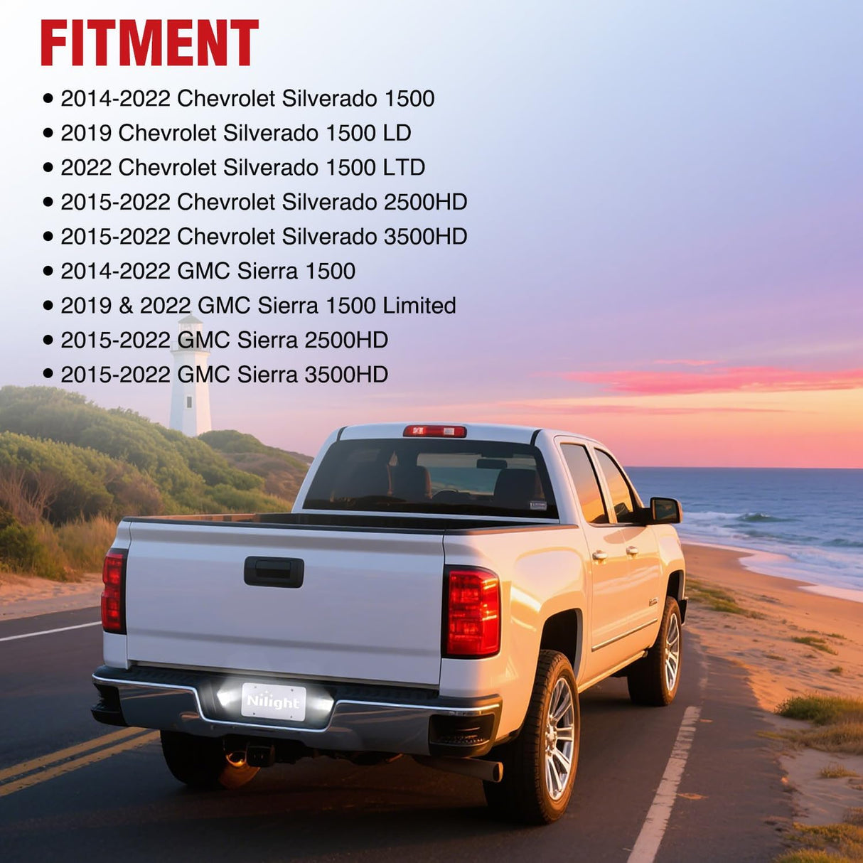 License Plate Lights Compatible with 2014 2015 2016 2017 2018 2019 2020 2021 2022 2023 Chevy Silverado 1500 GMC Sierra 1500 2015-2022 Chevy Colorado with Black housing 6000K White 2PCS Pack