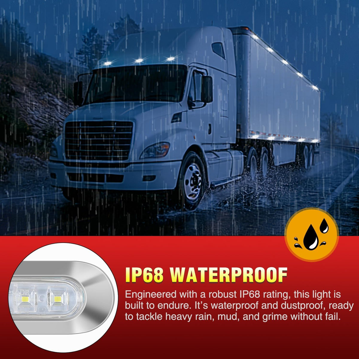 3.7 Inch white Oval Side Marker Light, 4 LED IP68 Waterproof | Chrome Bezel DC 12-24V Surface Mount 10 Pack Marker & Clearance Light for Trucks Trailers Cars RVs Buses & Boats