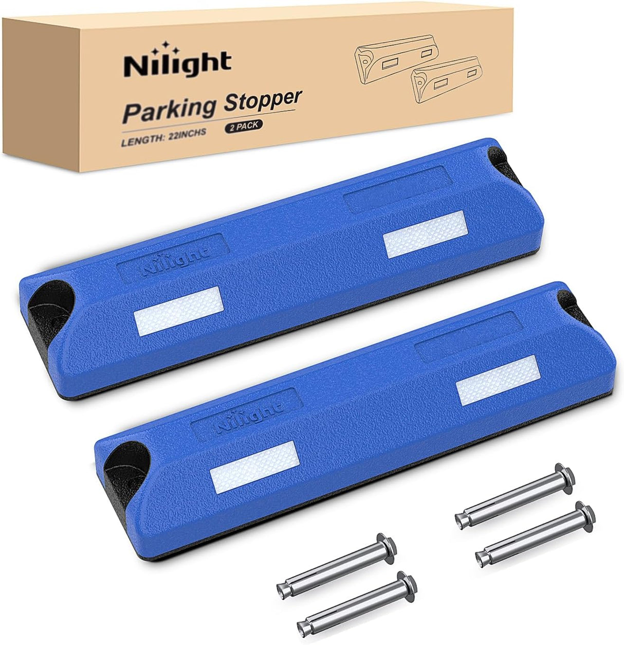 Rubber Parking Curbs 2 Pack - Heavy Duty 22 Inch Garage Wheel Stops Parking aid Block for Driveway & Parking Lot, Blue