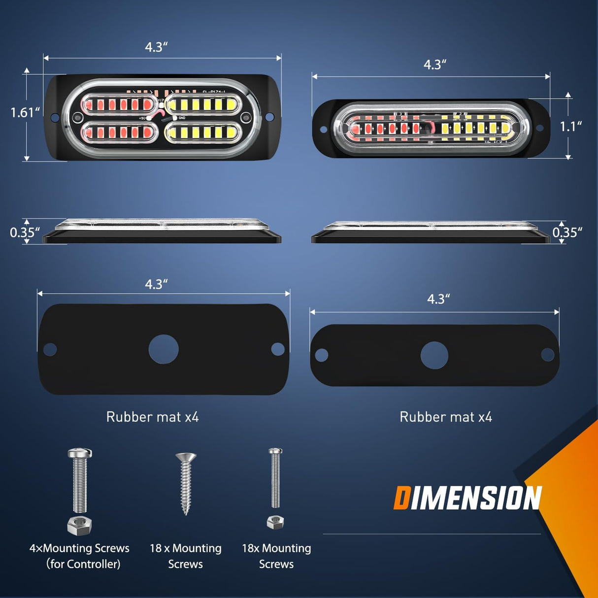 8PCS Led Strobe Lights with Controller 12V 24V Sync Feature Red White Emergency Hazard Warning Light 12 24 LED Surface Mount for Vehicle Car Truck RV ATV