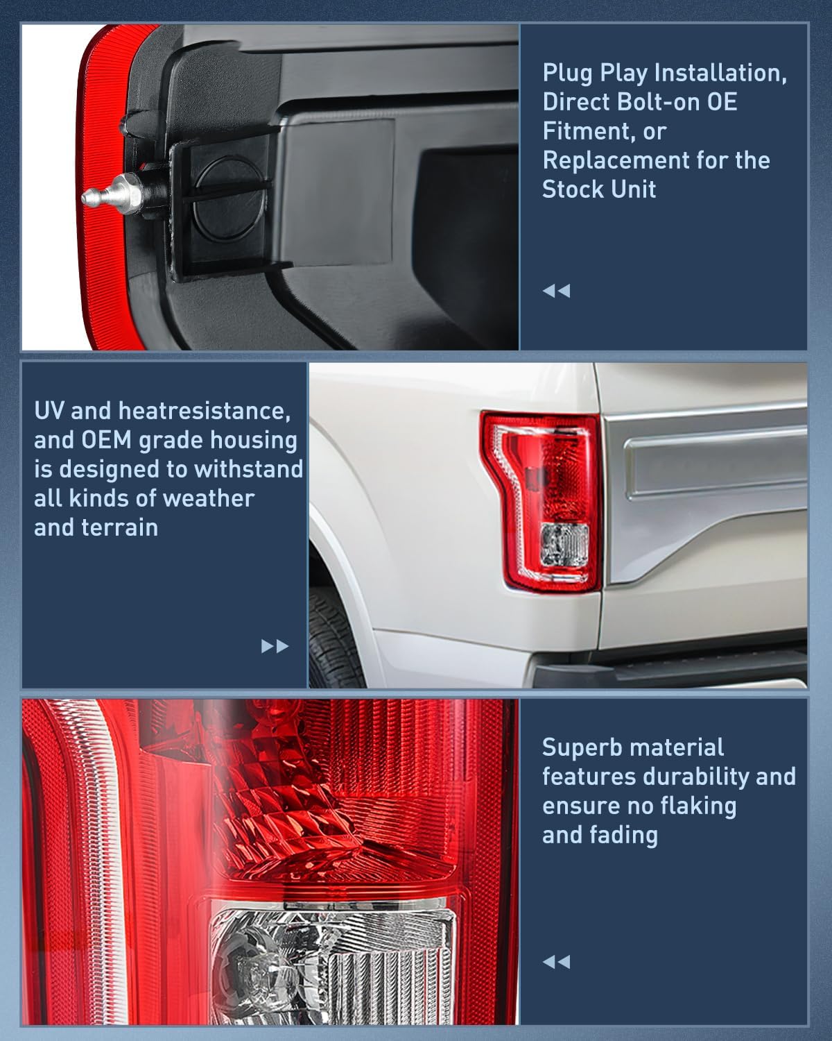 2015-2017 Ford F150 Taillight Assembly Rear Lamp Replacement OE Style Red Housing with Bulbs and Harness Driver Side Nilight