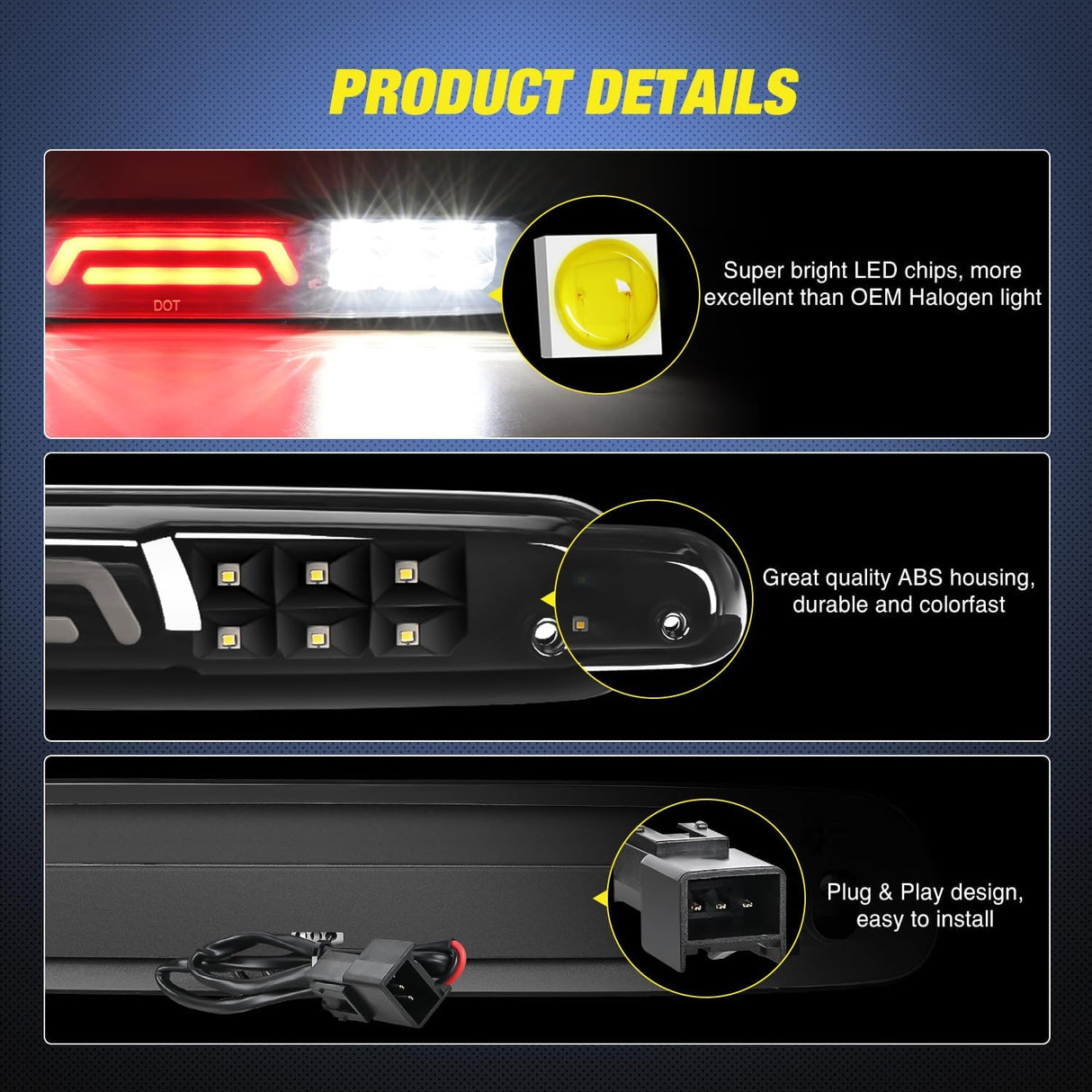 Accessories 2007-2013 Chevy Silverado GMC Sierra 1500 2500 3500HD Third Brake Light