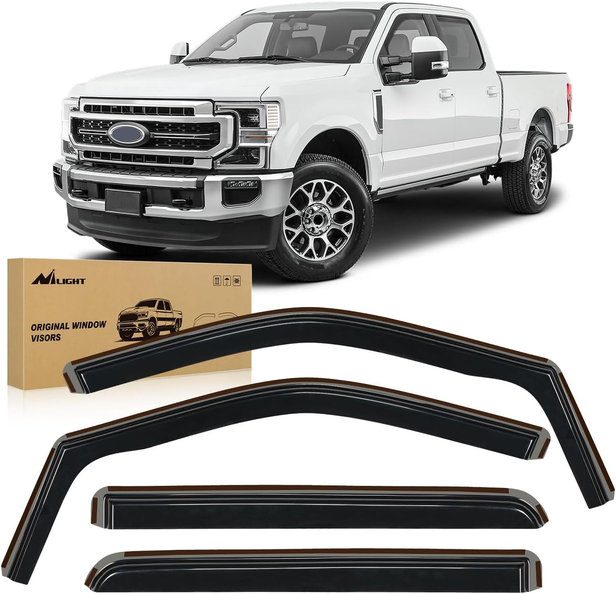 in-Channel Window Visors for Ford F250 F350 F450 F550 Super Duty Crew Cab 2017–2022, Inside Mount Rain Guards, Smoke Tinted Window Deflectors, Wind & Rain Protection, 4PCS