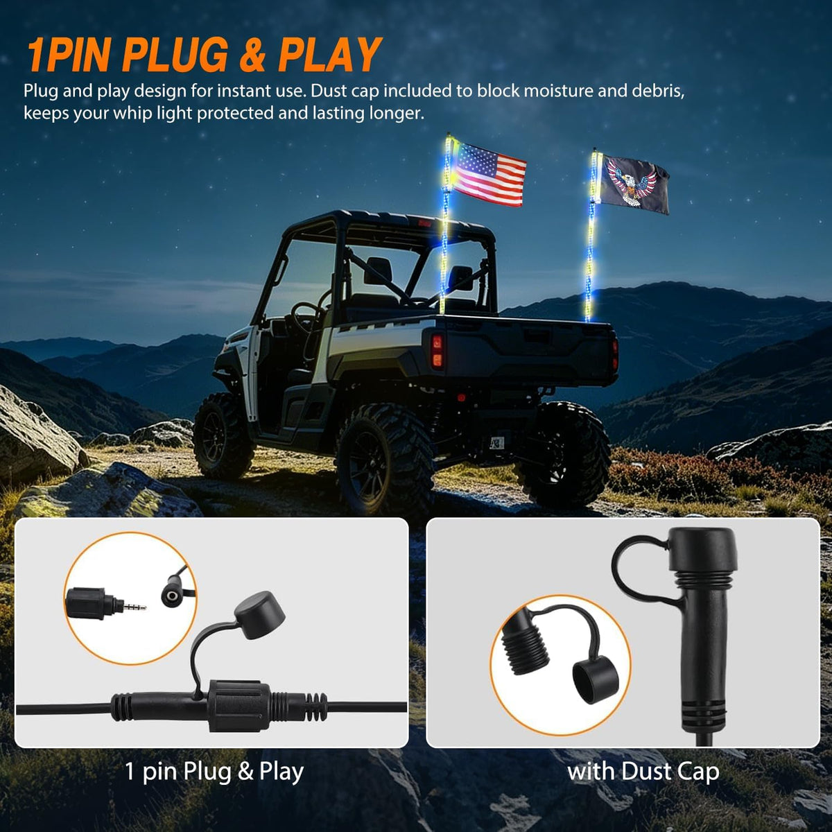 RGB LED Whip Light 2PCS 6FT Spiral Antenna Whips | APP and Remote Control with DIY Chasing Patterns Turn Signal Brake Reverse Functions and Spring Base for ATV UTV RZR and Jeep