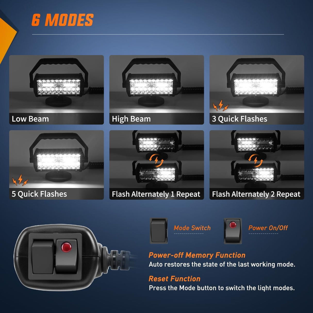 LED Light Bar 6.5Inch Triple Row Spot Flood Combo Beam Pod Cigarette Lighter Powered with Wiring Magnetic Base Fog Driving Work Roof Bumper Lights for Truck Tractor Golf Cart UTV