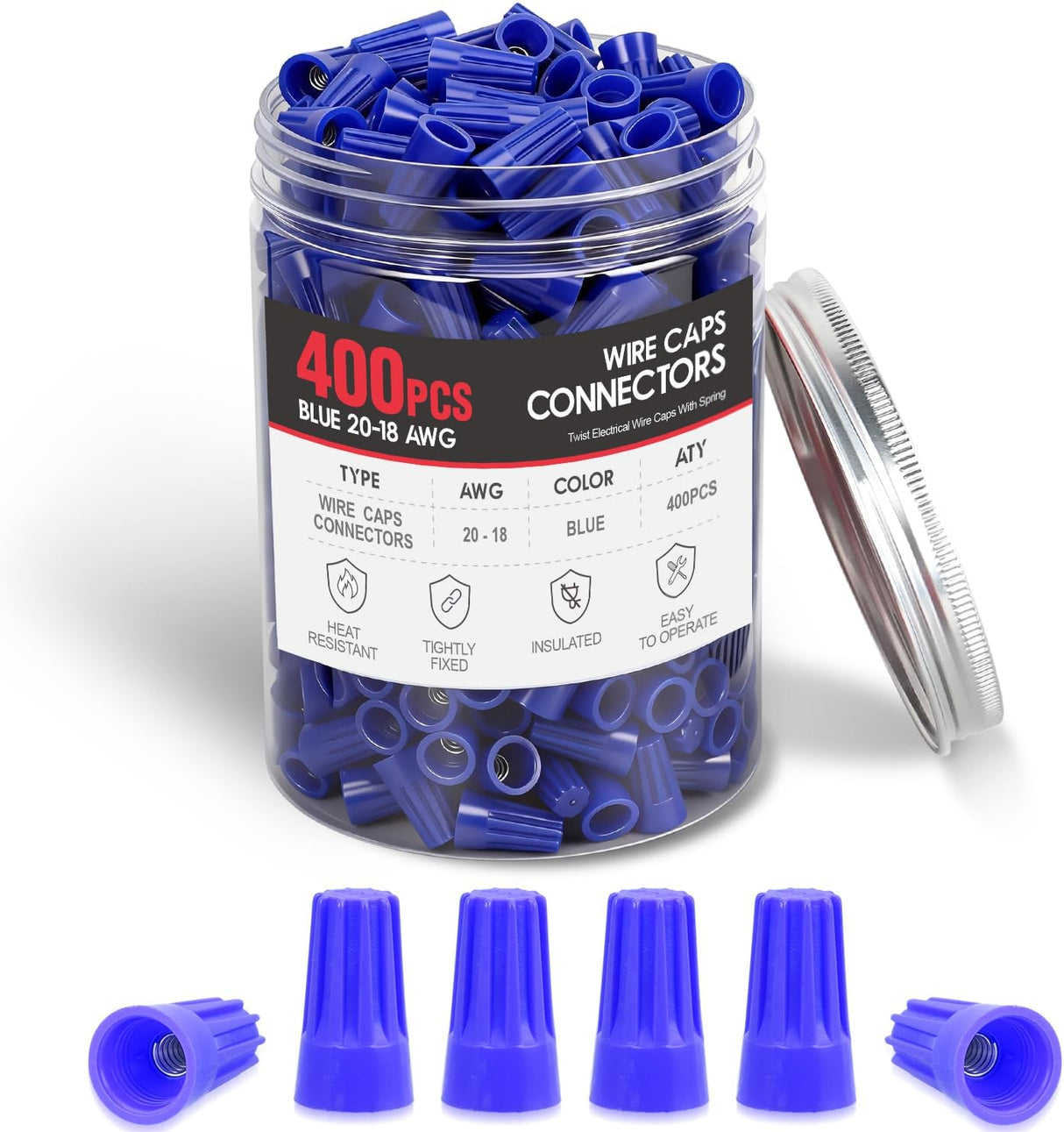 400PCS Blue Wire Connectors Kit 20-18 AWG Electric Wire Caps Insulating Insert Twist Electrical Wire Terminal with Spring for Connect Electrical Wiring Automotive Car Truck Boats Marine