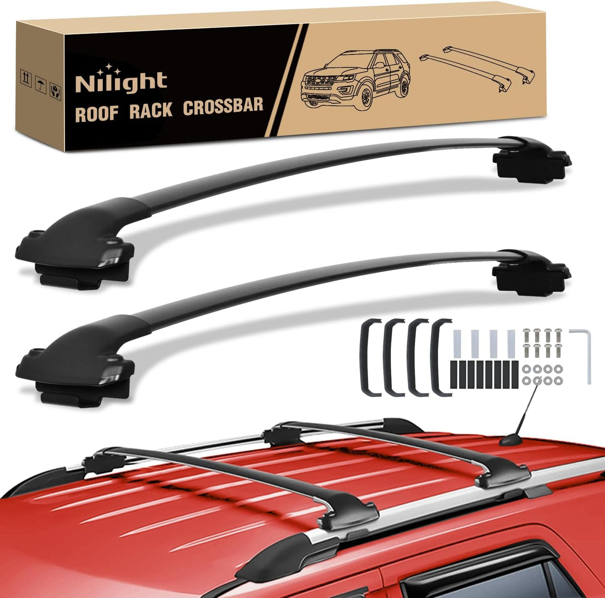 Roof Rack Cross Bars Compatible with Ford Explorer 2020 2021 2022 with Factory Side Rails, Adjustable Aluminum Less Wind Noise Car Crossbars for Cargo Carrier Luggage Box Kayak Tent Snowboard