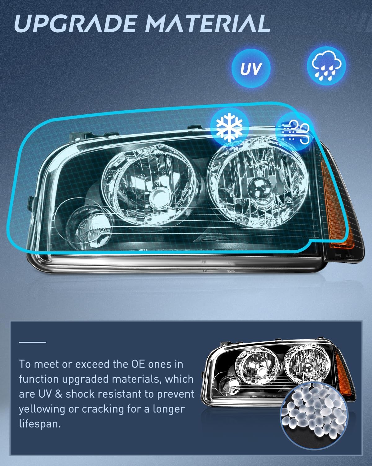 Headlight Assembly Compatible with 2006 2007 2008 2009 2010 Dodge Charger Black Housing Amber Reflector Clear Lens Headlights Replacement Bumper Lamp Set Driver and Passenger Side