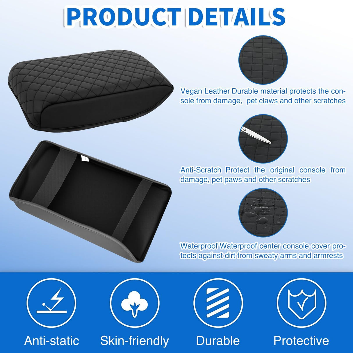 Center Console Cover Compatible with Toyota 4Runner 2010-2021 2022 2023 2024 PVC Leather Armrest Cover for Car Middle Console Cover Center Console Cushion Pad Car Armrest Box Cover,Black
