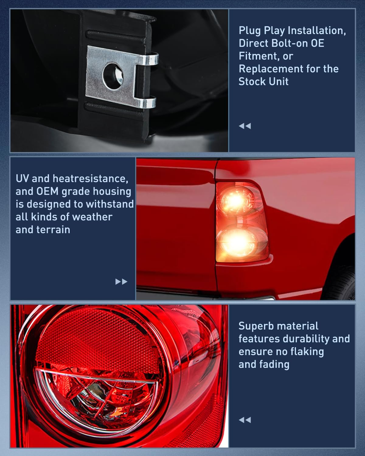 Taillight Assembly Compatible with 2007 2008 Dodge Ram 1500 2007 2008 2009 Dodge Ram 2500 3500 Rear Lamp Replacement OE Style Passenger Side Red Lens