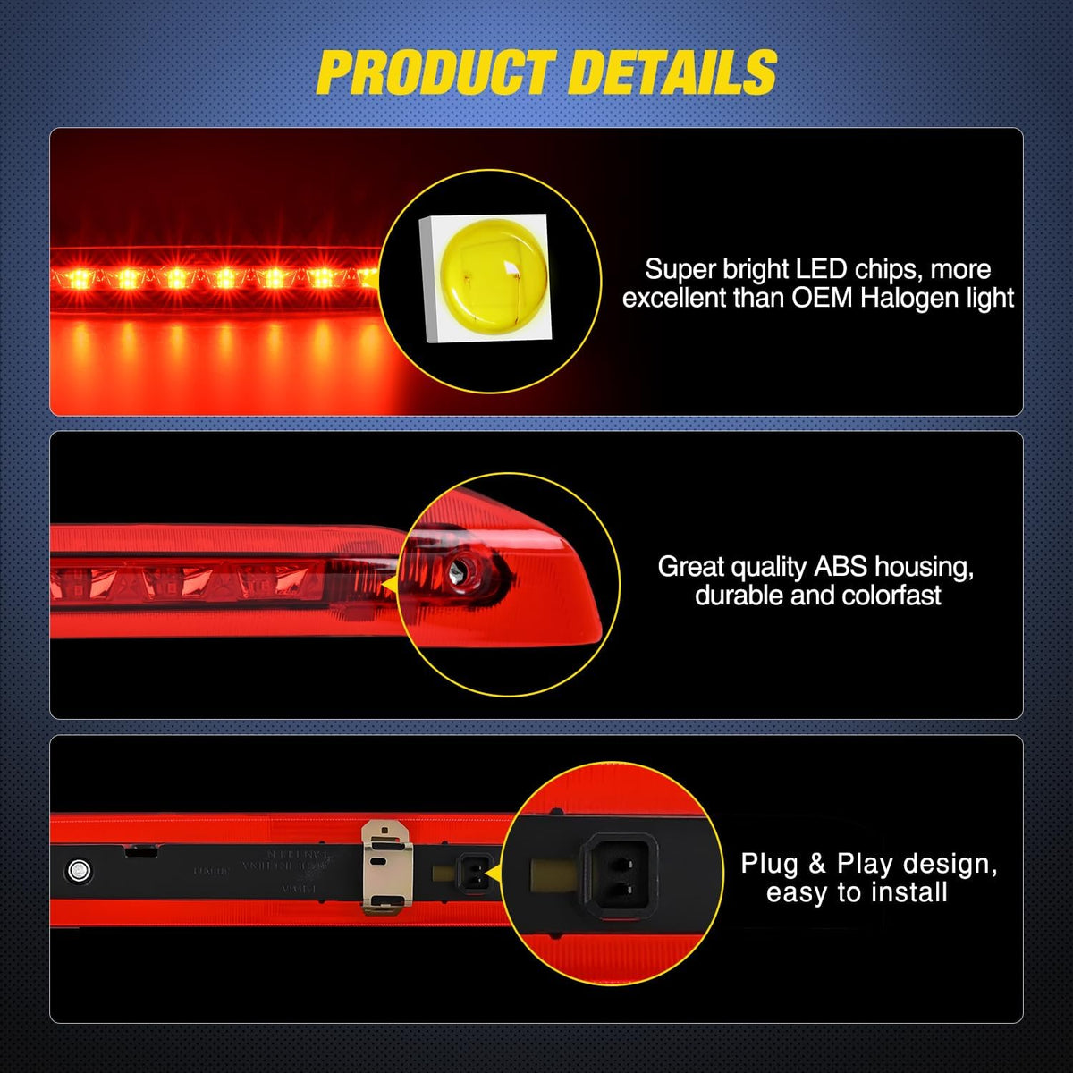 Third Brake Light for Ford Escape 2013 2014 2015 2016 2017 2018 | for Ford Escape 2013 2014 2015 2016 2017 2018, High Mount 3rd Stop LED Tail Van SUV Rear Cab Center Lamp, Red Lens