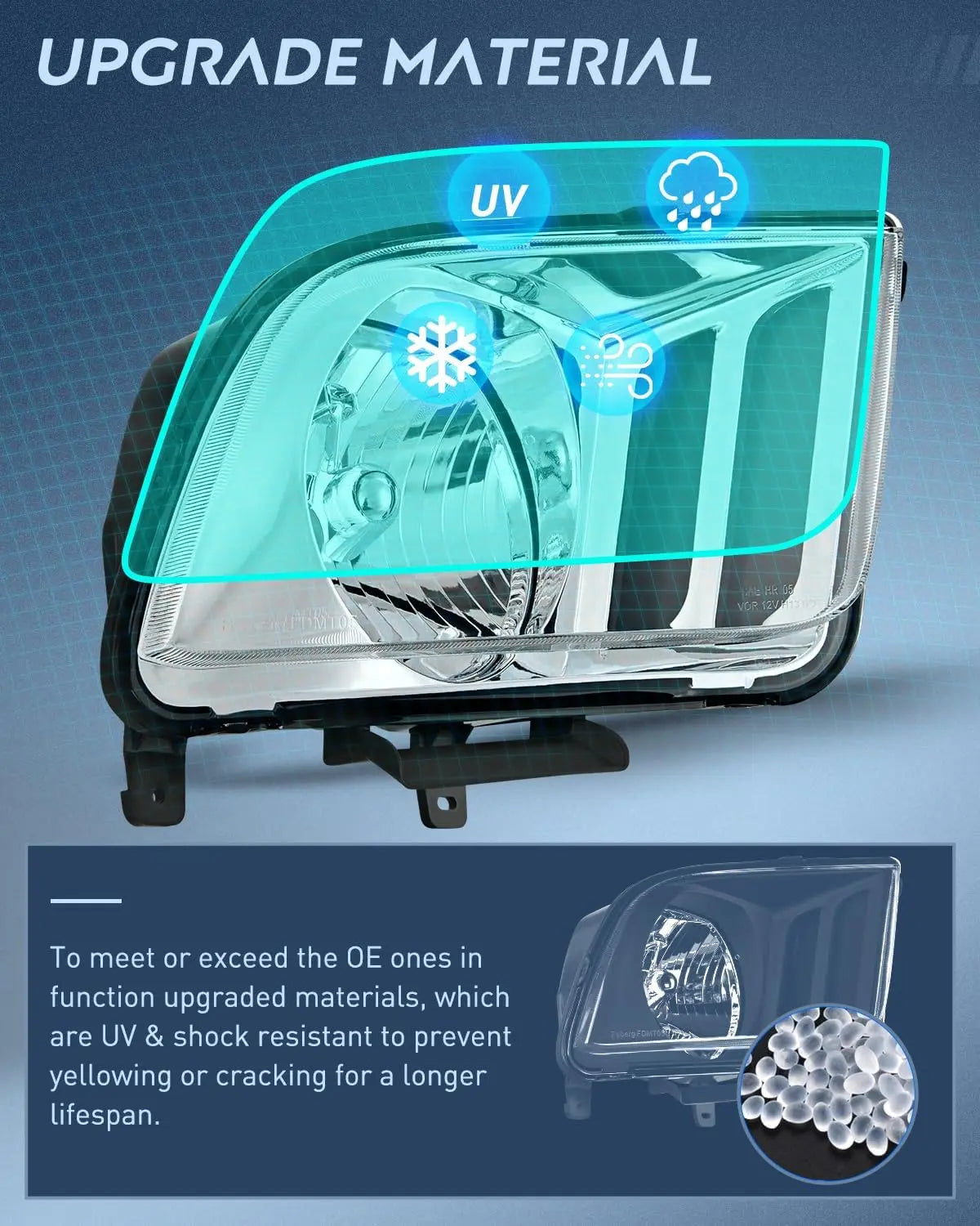 2005-2009 Ford Mustang Headlight Assembly Chrome Housing Clear Reflector Upgraded Clear Lens Nilight