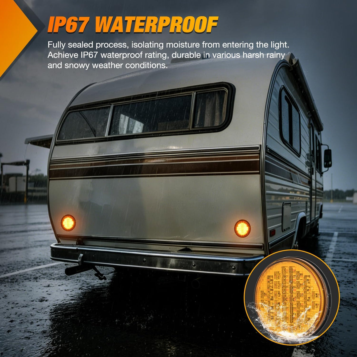 Trailer Tail Lights 2PCS 4Inch Round 40LED Amber Turn Signal | Surface Mount Grommet Plugs IP67 Waterproof Marker Clearance Running Taillights for Trailer Truck Pickup Camper RV Bus