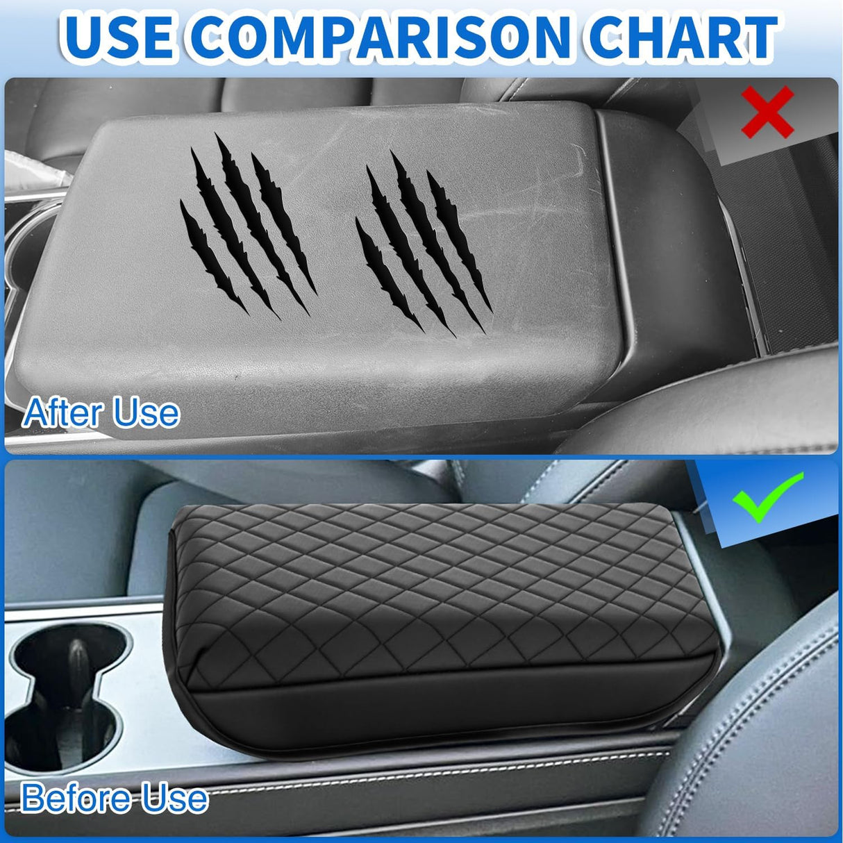 Center Console Cover Compatible with Tesla Model 3 Tesla Model Y Armrest Cover for Car Vegan Leather Middle Console Cover Car Center Console Cushion Pad (Not Fit for 2024 Tesla Model 3) -Black