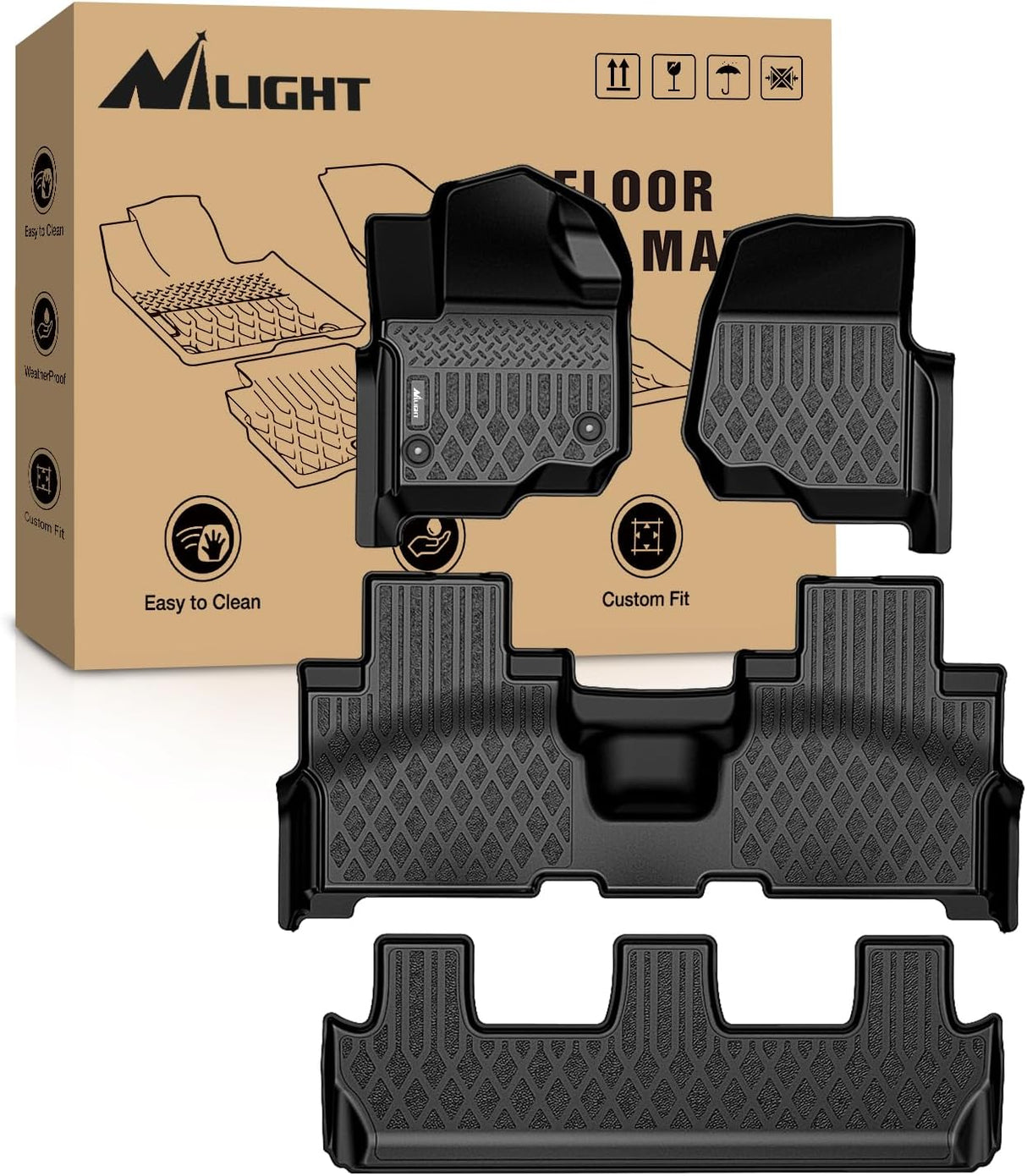 TPE Floor Mats for Ford Expedition & Max Bench Seat 2018 2019 2020 2021 2022 2023 2024 2025 All Weather Custom Fit Heavy Duty Floor Liners